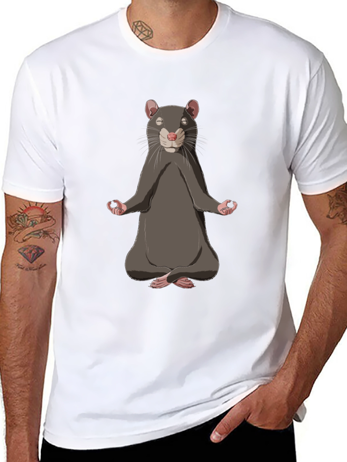 Black Meditating Rat T-Shirt - Relax and Find Your Zen view 8