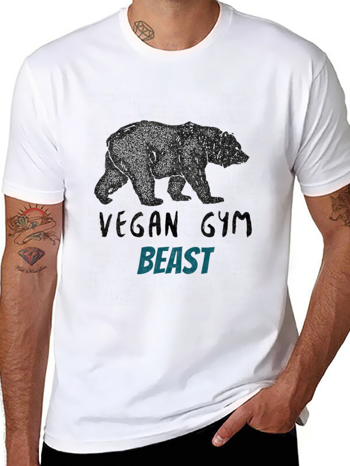 Black Vegan Gym Beast Graphic Tee - Black view 8
