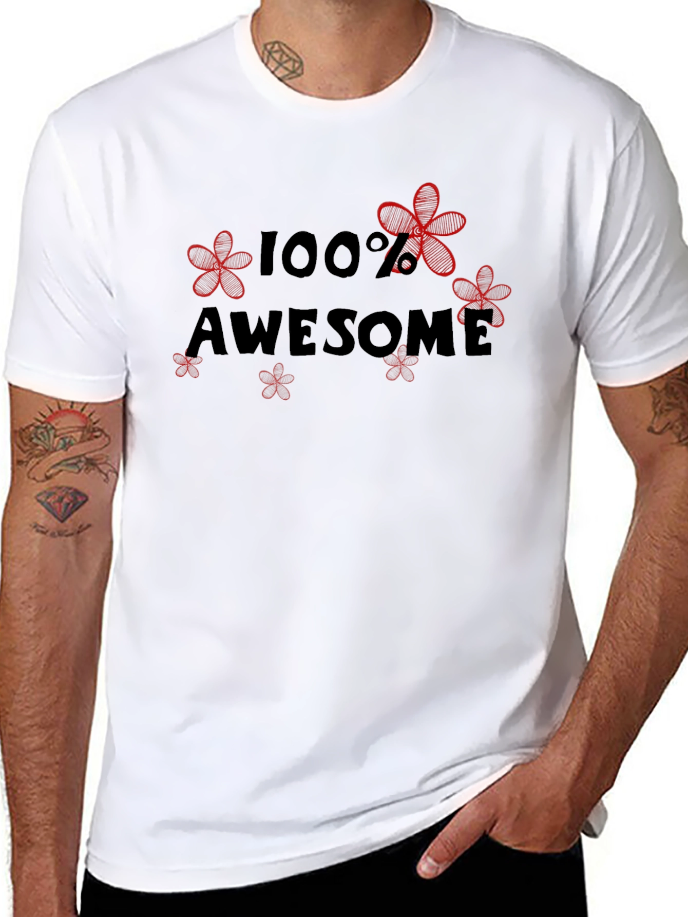 Black 100% Awesome Floral Graphic Tee - Black Cotton Blend view 8