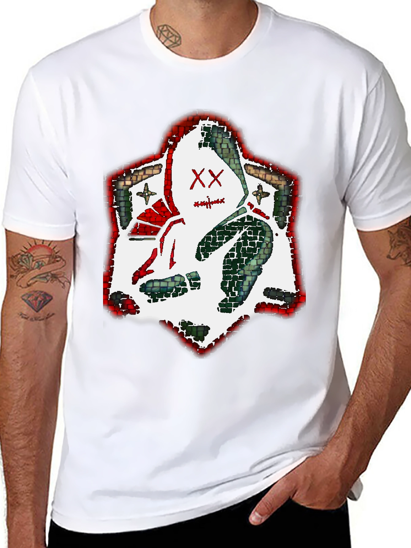 Black Edgy Hooded Figure Graphic Tee - Black Cotton Blend view 8