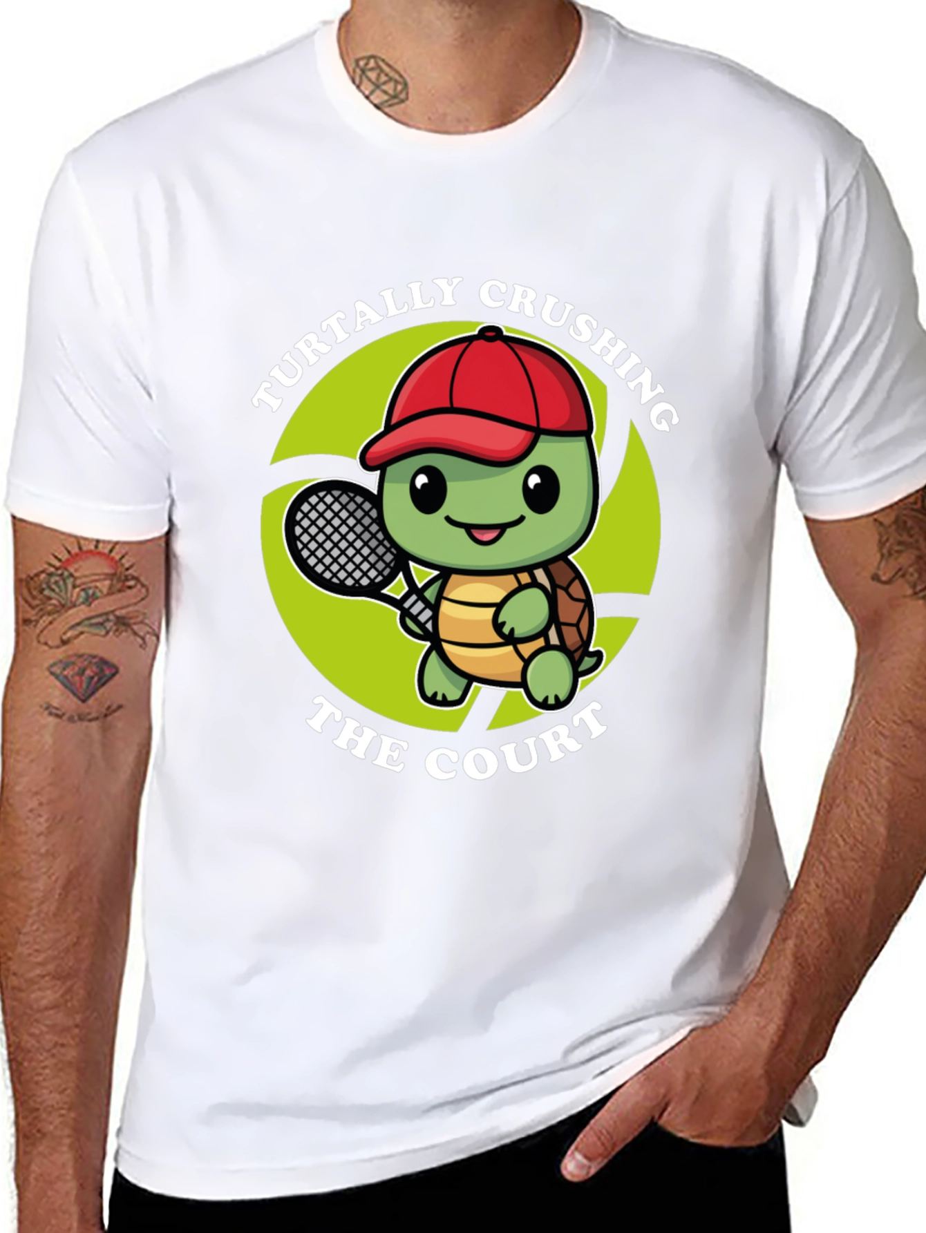 Black Turtally Crushing It! Tennis Turtle Graphic Tee view 8