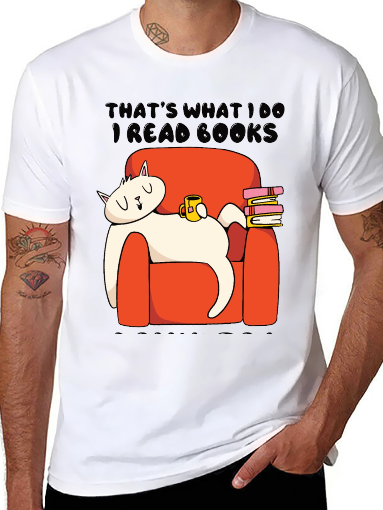 Black I Read Books Cat Graphic T-Shirt view 8