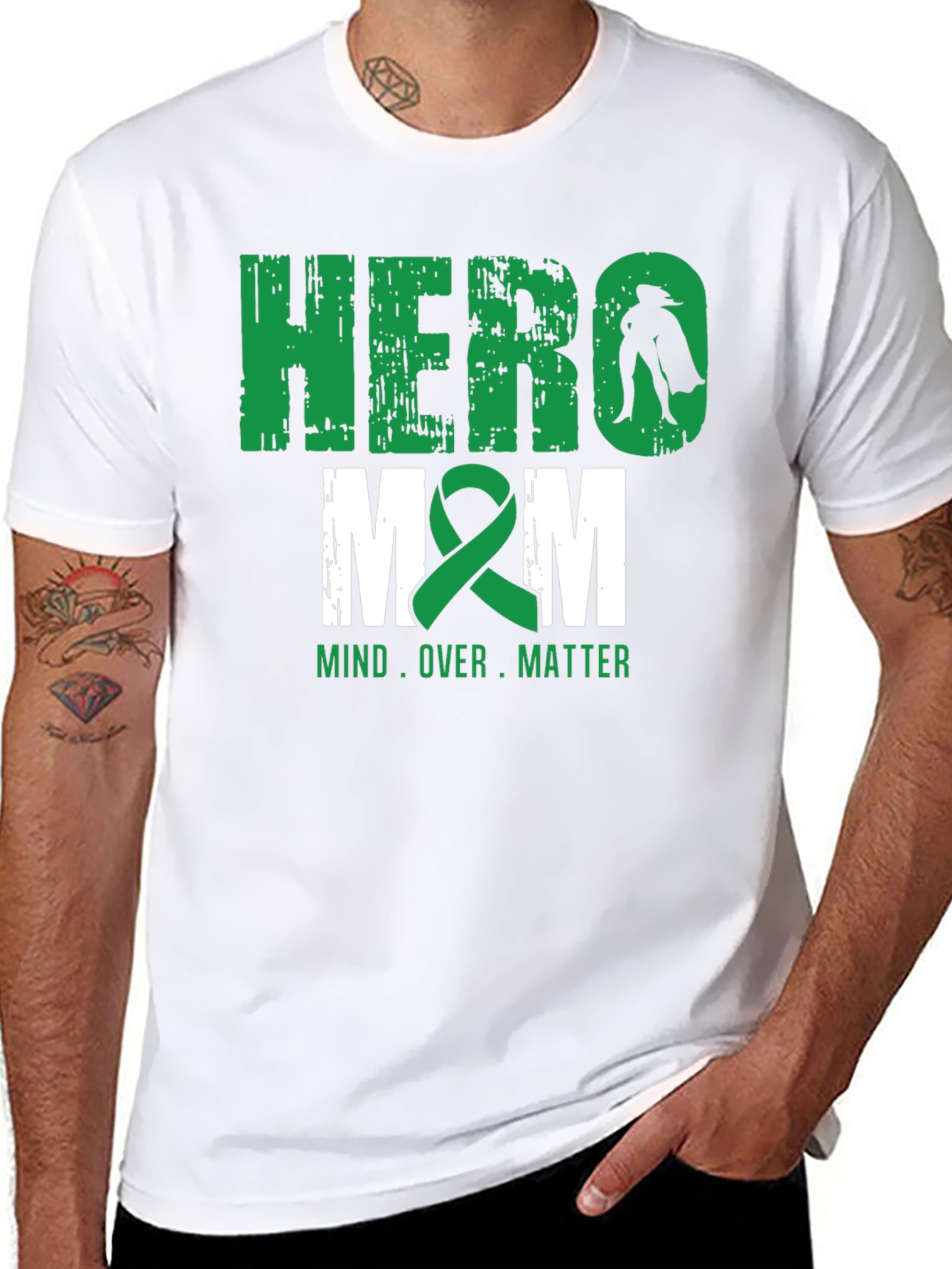 Hero Mom T-Shirt - Mind Over Matter - Green Ribbon - 8