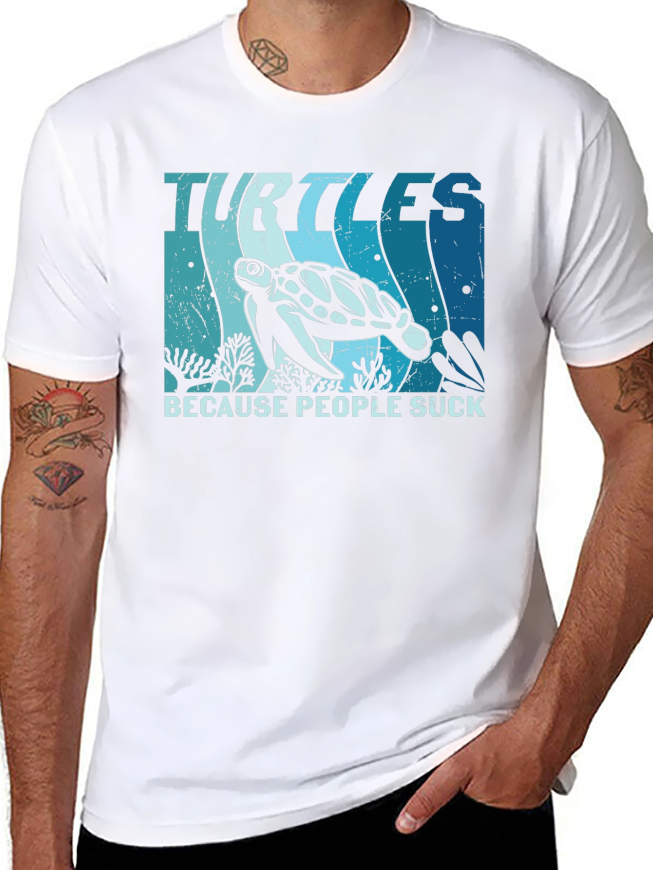 Black Turtles Because People Suck Graphic T-Shirt view 8