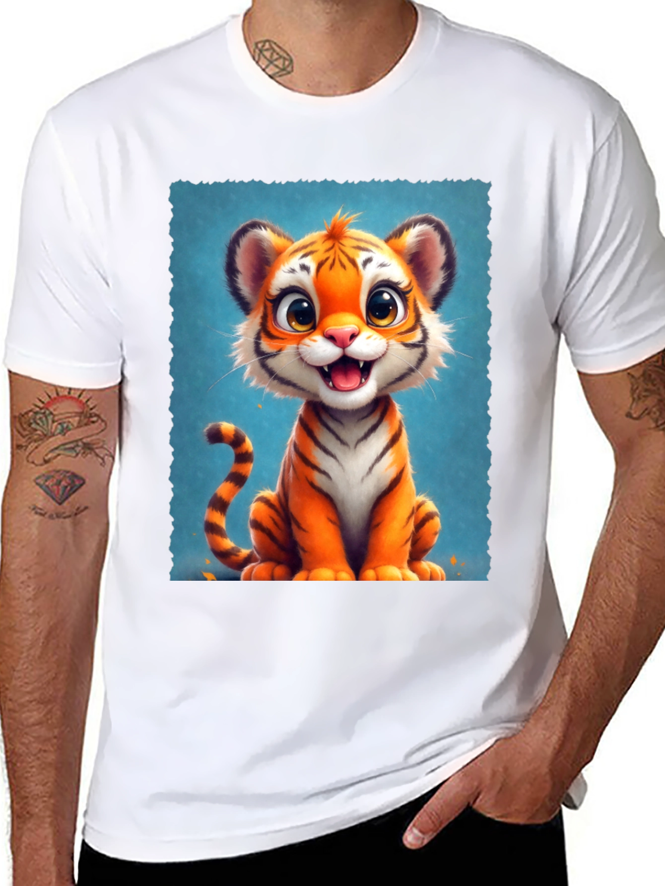 Black Cute Cartoon Tiger Graphic Tee view 8