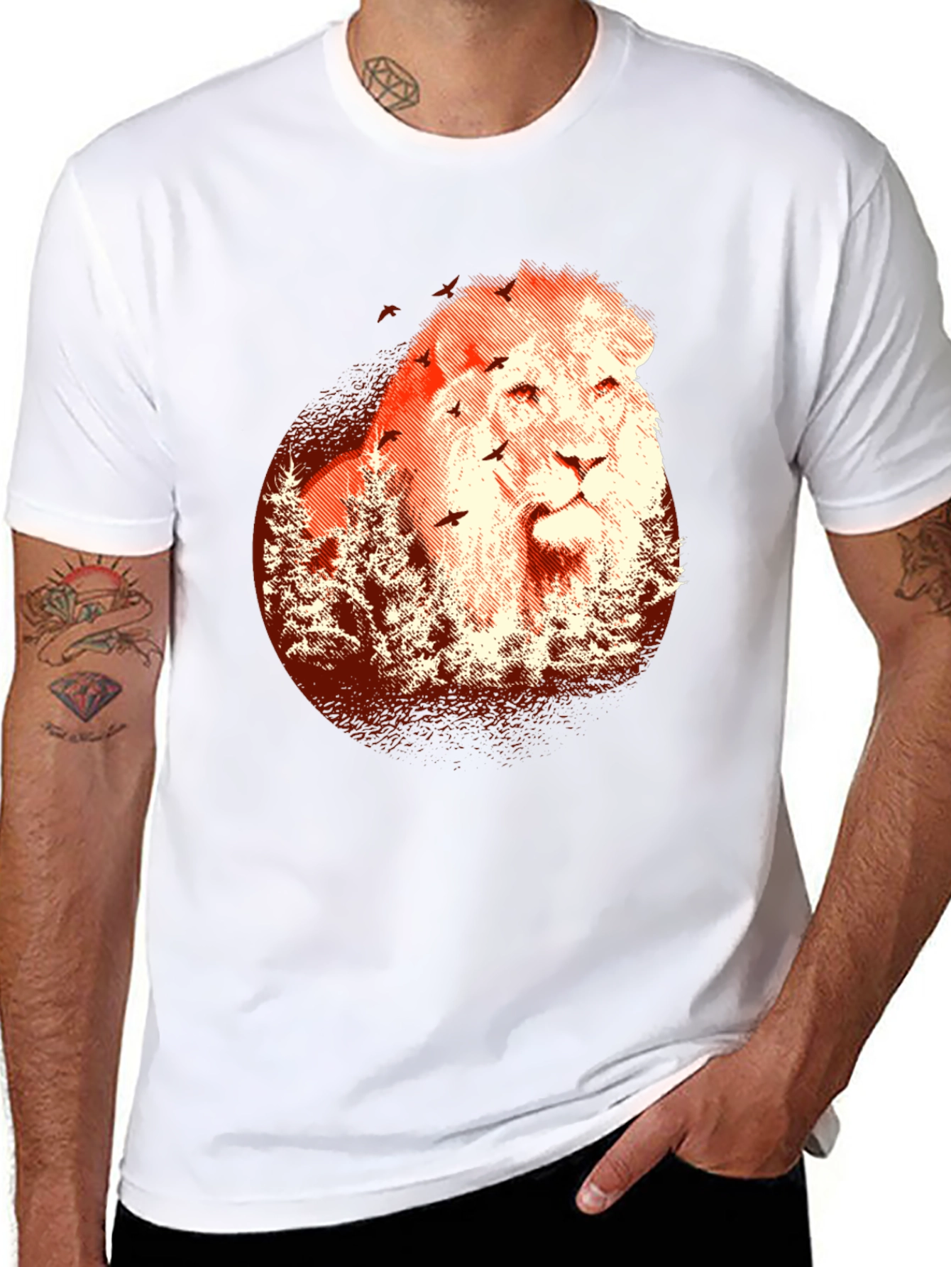 Black Lion & Trees Graphic Tee - Men's Black T-Shirt view 8