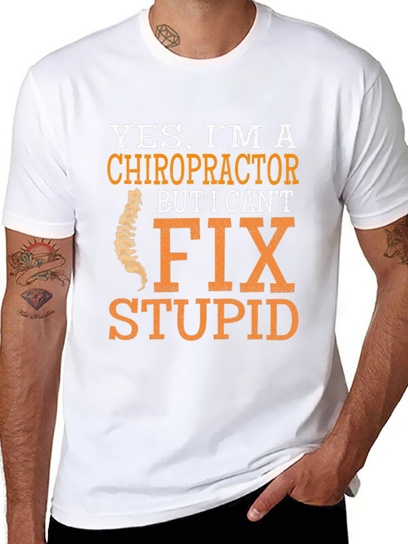 Black Chiropractor Humor T-Shirt - I Can't Fix Stupid view 8