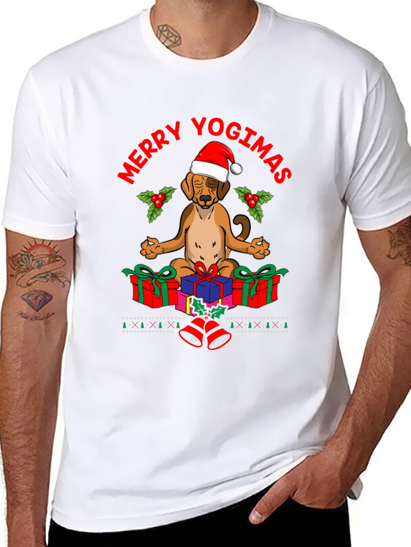 Black Merry Yogimas Dog T-Shirt - Holiday Yoga Gifts view 8