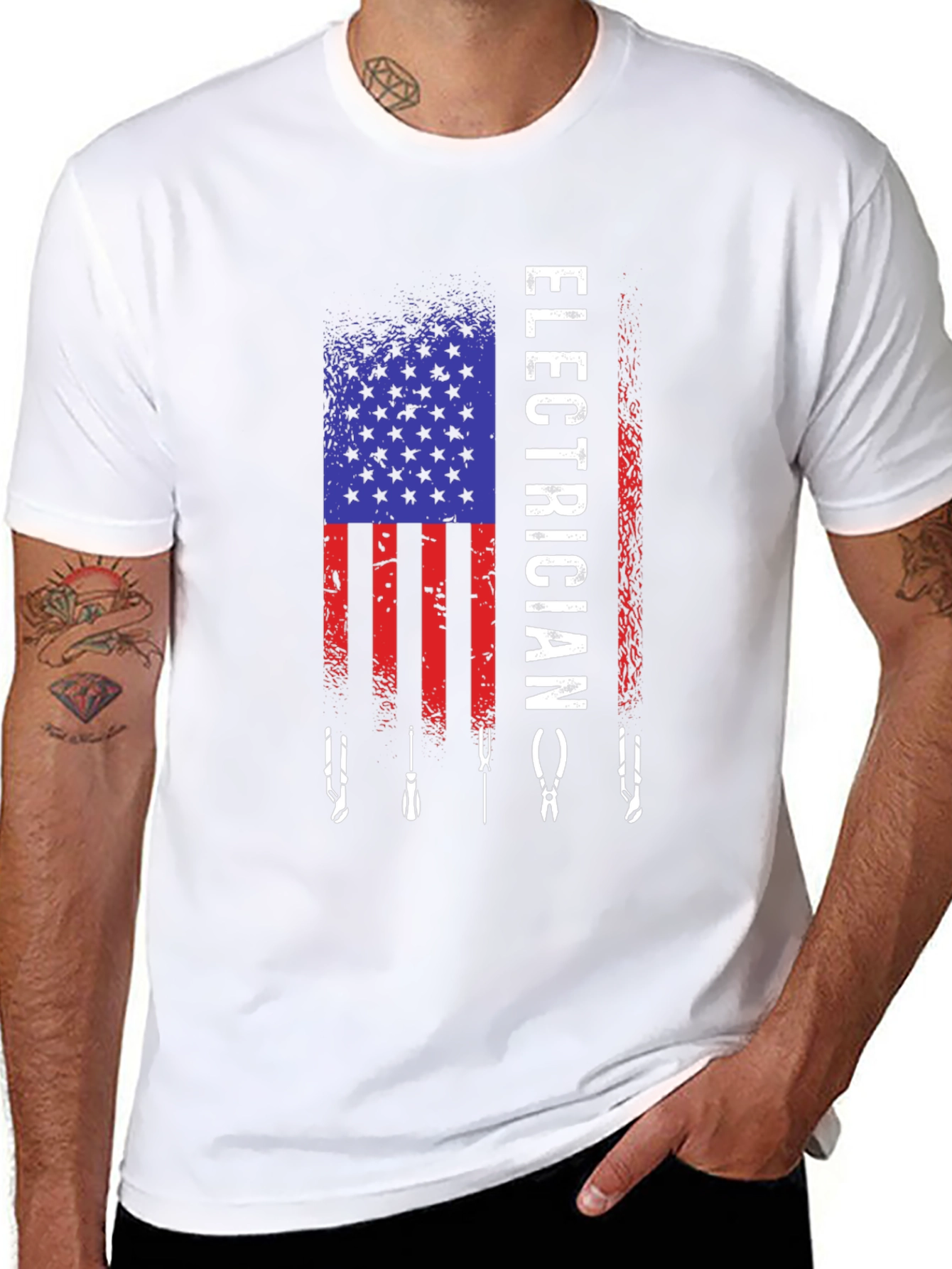 Black Electrician American Flag T-Shirt view 8