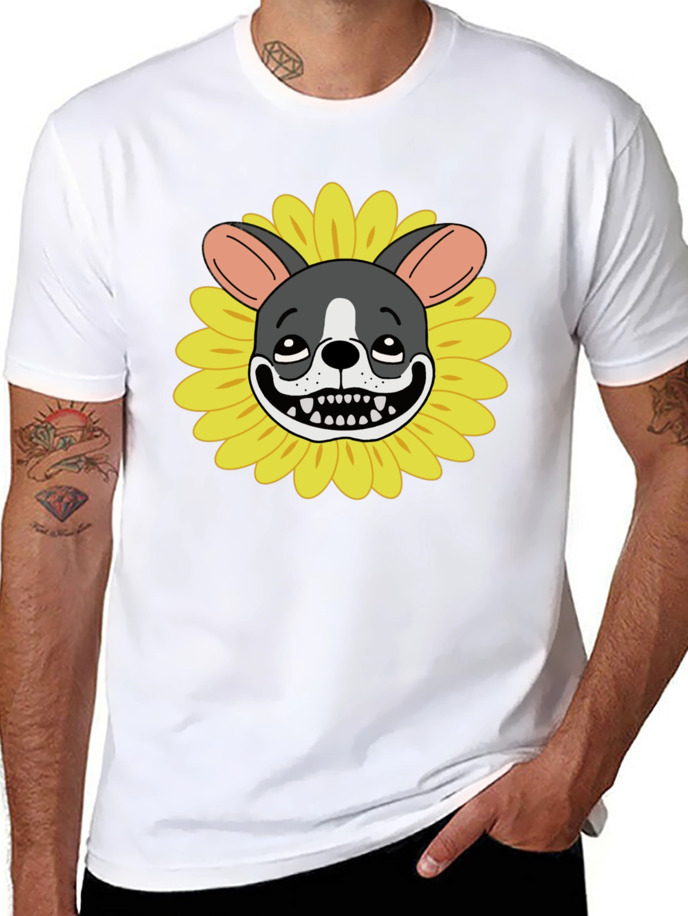 Black Dog Sunflower Graphic Tee - Quirky Unisex T-Shirt view 8