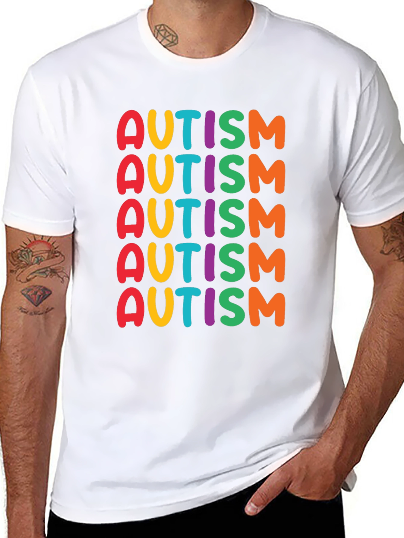Black Colorful Autism Awareness T-Shirt view 8