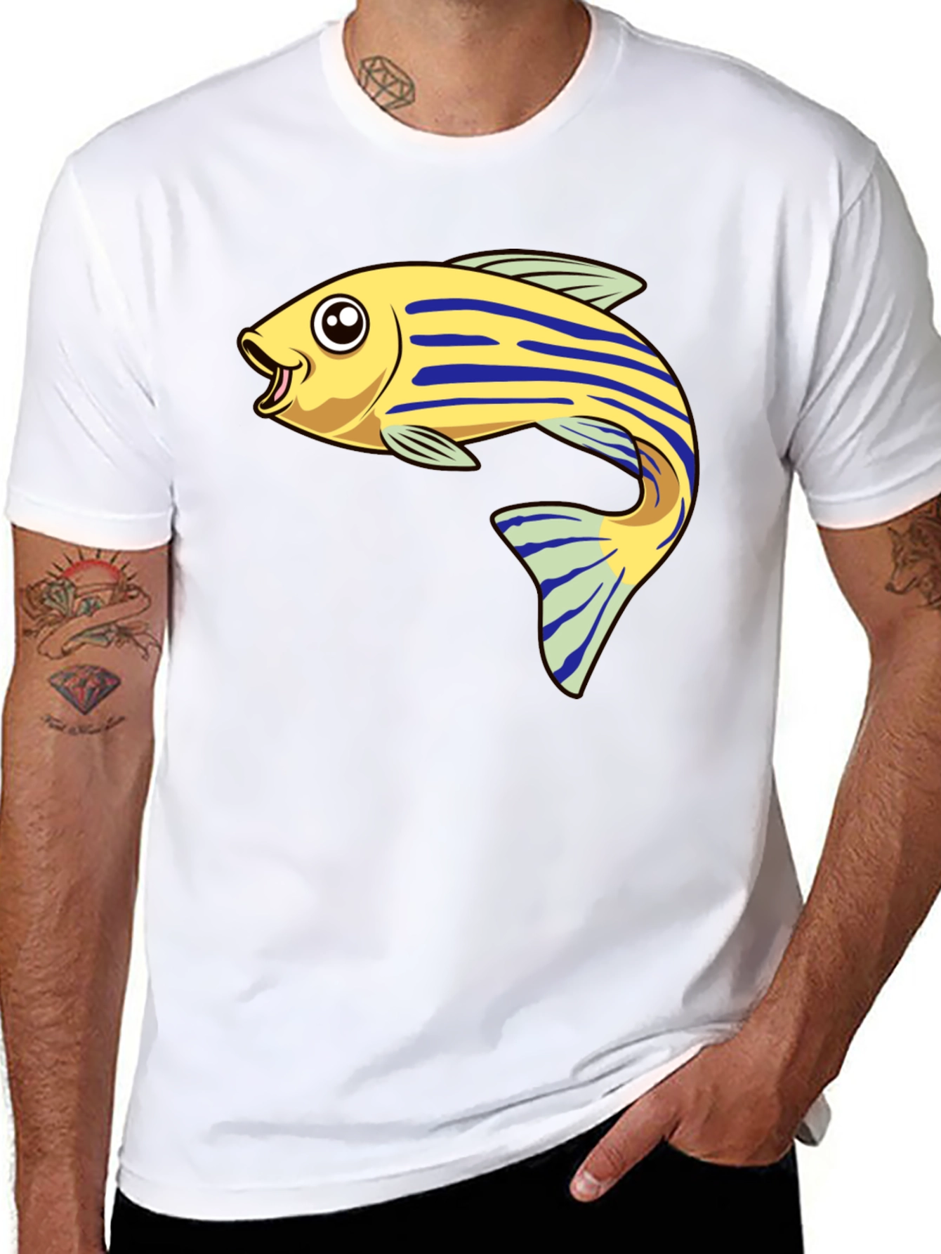 Black Cartoon Fish Graphic Tee - Black view 8