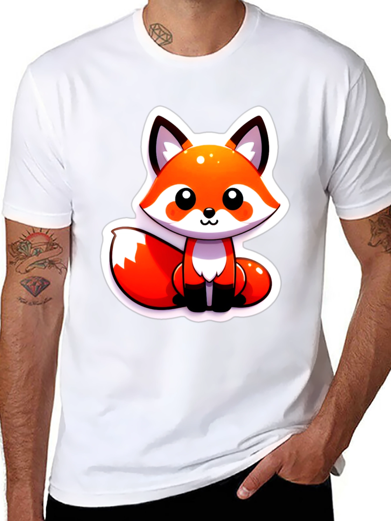 Black Cute Cartoon Fox Graphic Tee - Soft Black Unisex Shirt view 8