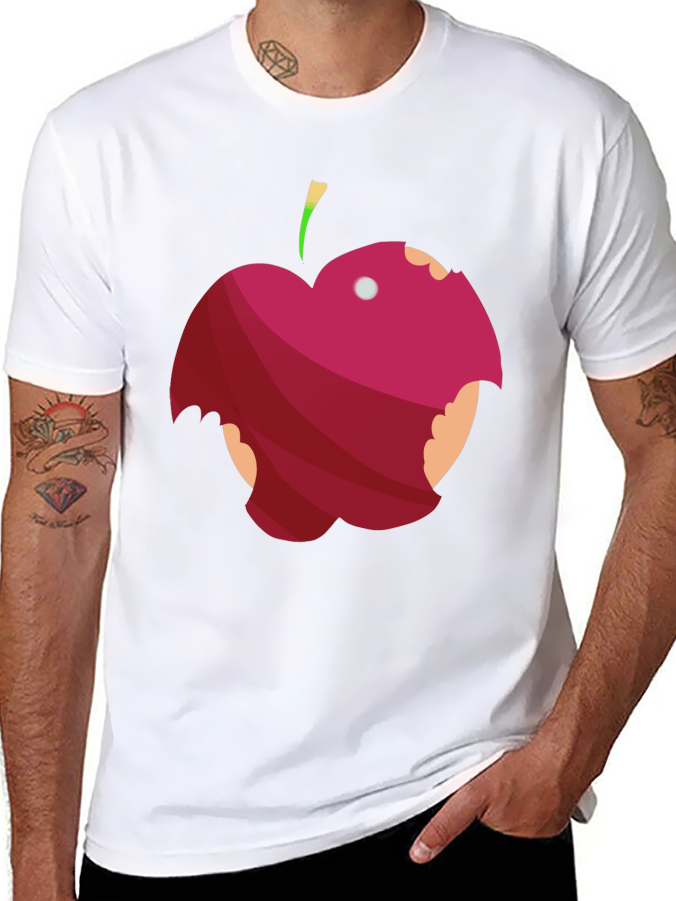 Black Bitten Apple Graphic Tee - Funny Fruit T-Shirt view 8