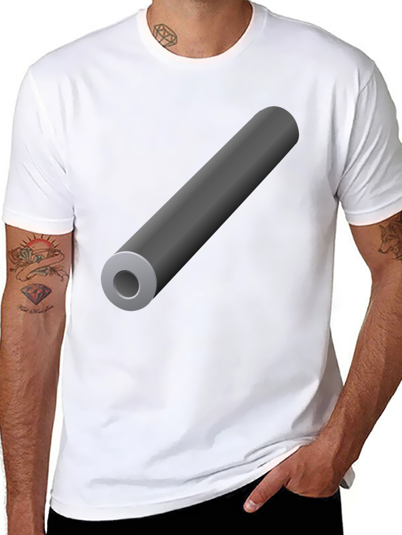 Black Men's Black T-Shirt with Gray Cylinder Graphic view 8