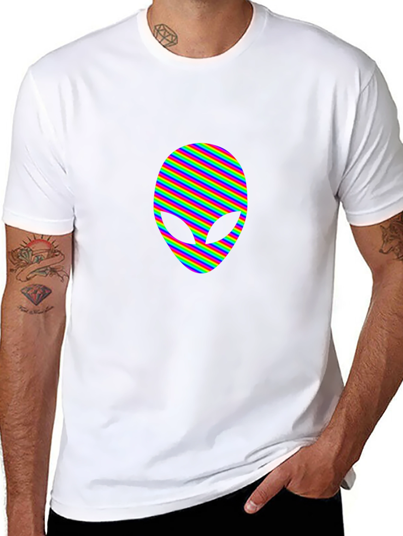 Black Rainbow Alien Head Graphic Tee - Black view 8
