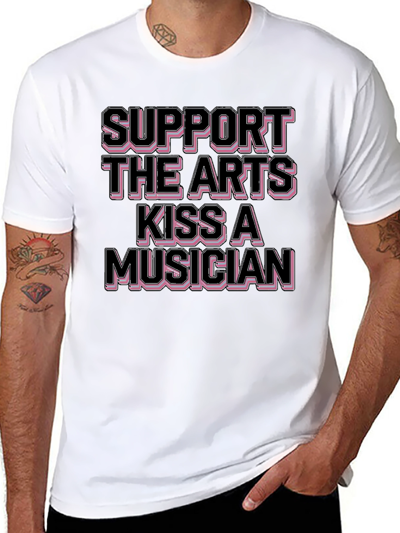 Black Support The Arts Kiss A Musician Black T-Shirt view 8