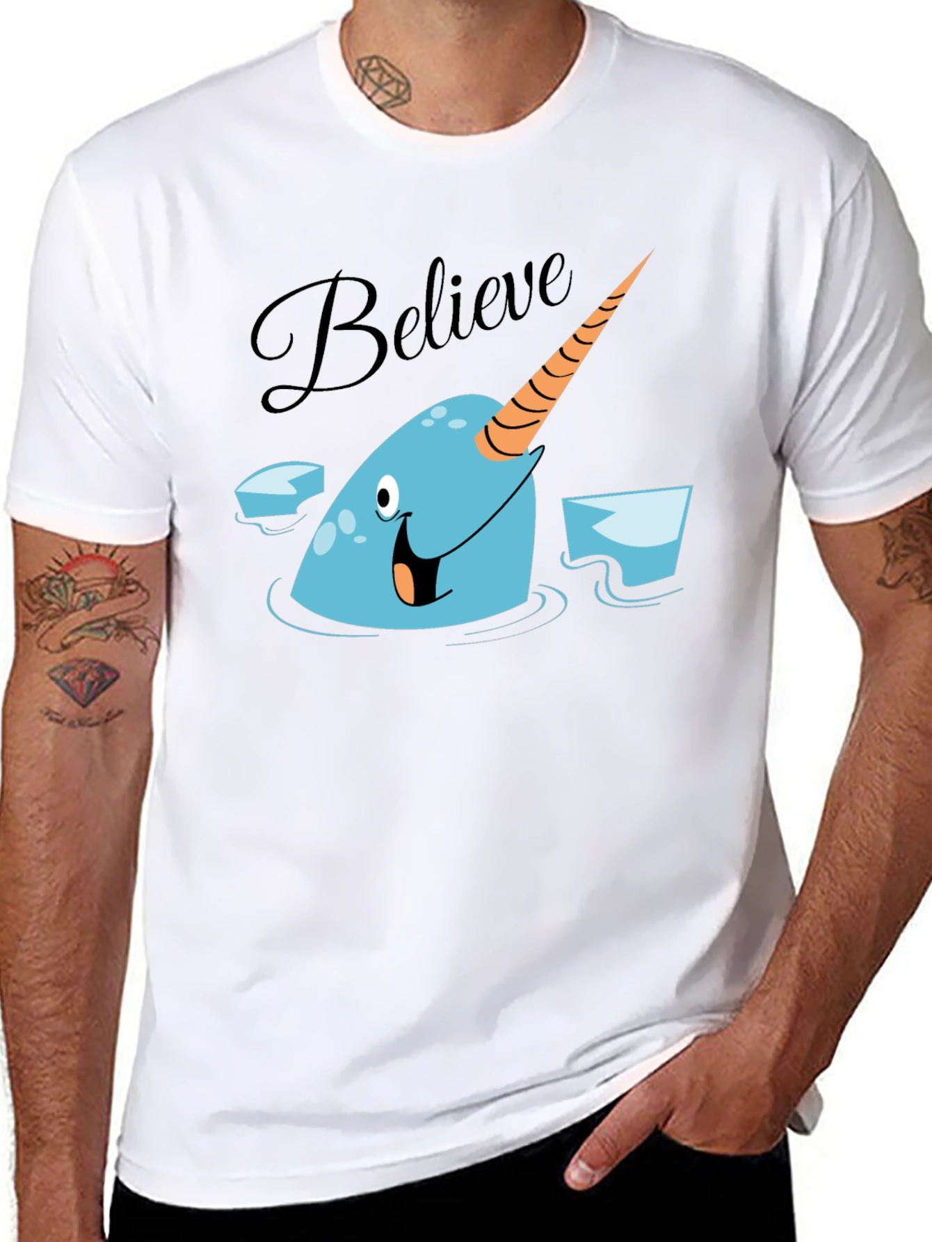 Black Narwhal Believe Graphic Tee - Black Cotton T-Shirt view 8