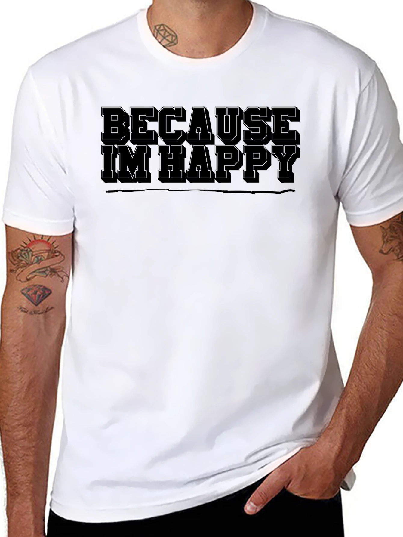 Black Because I'm Happy Men's Black T-Shirt view 8