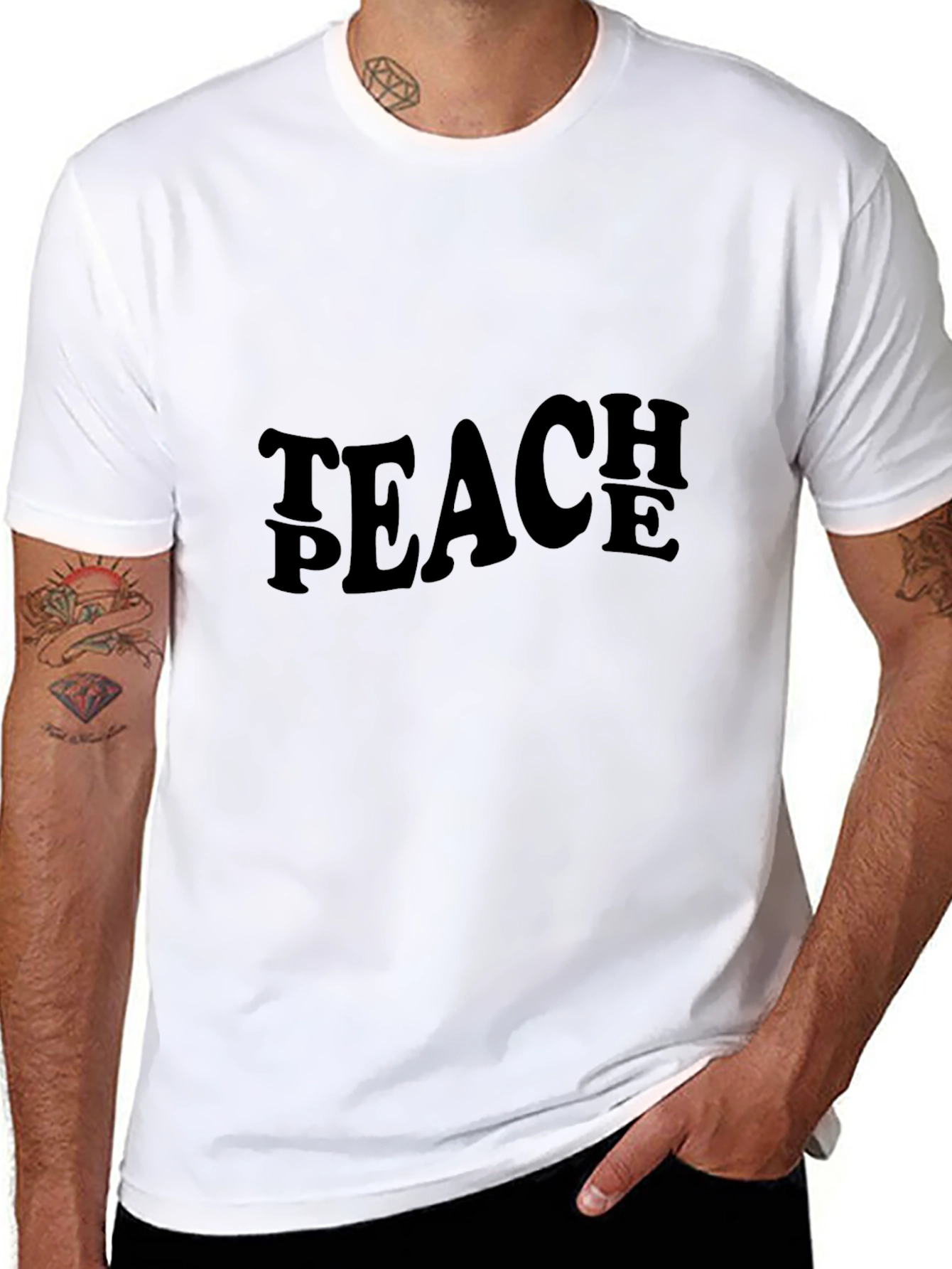 Black Teach Peace Black Graphic T-Shirt view 8