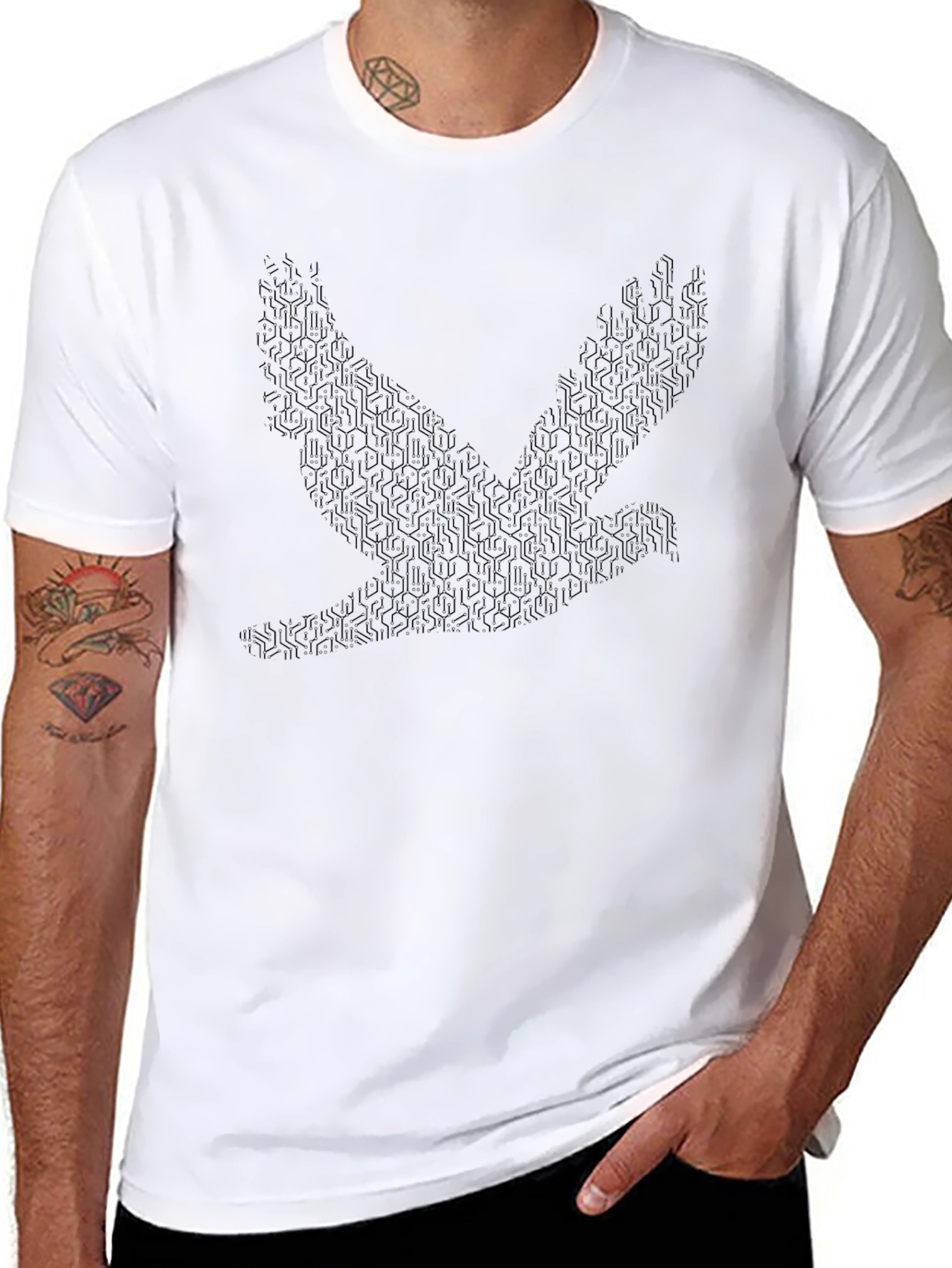 Black Geometric Dove Graphic T-Shirt - Modern Style view 8