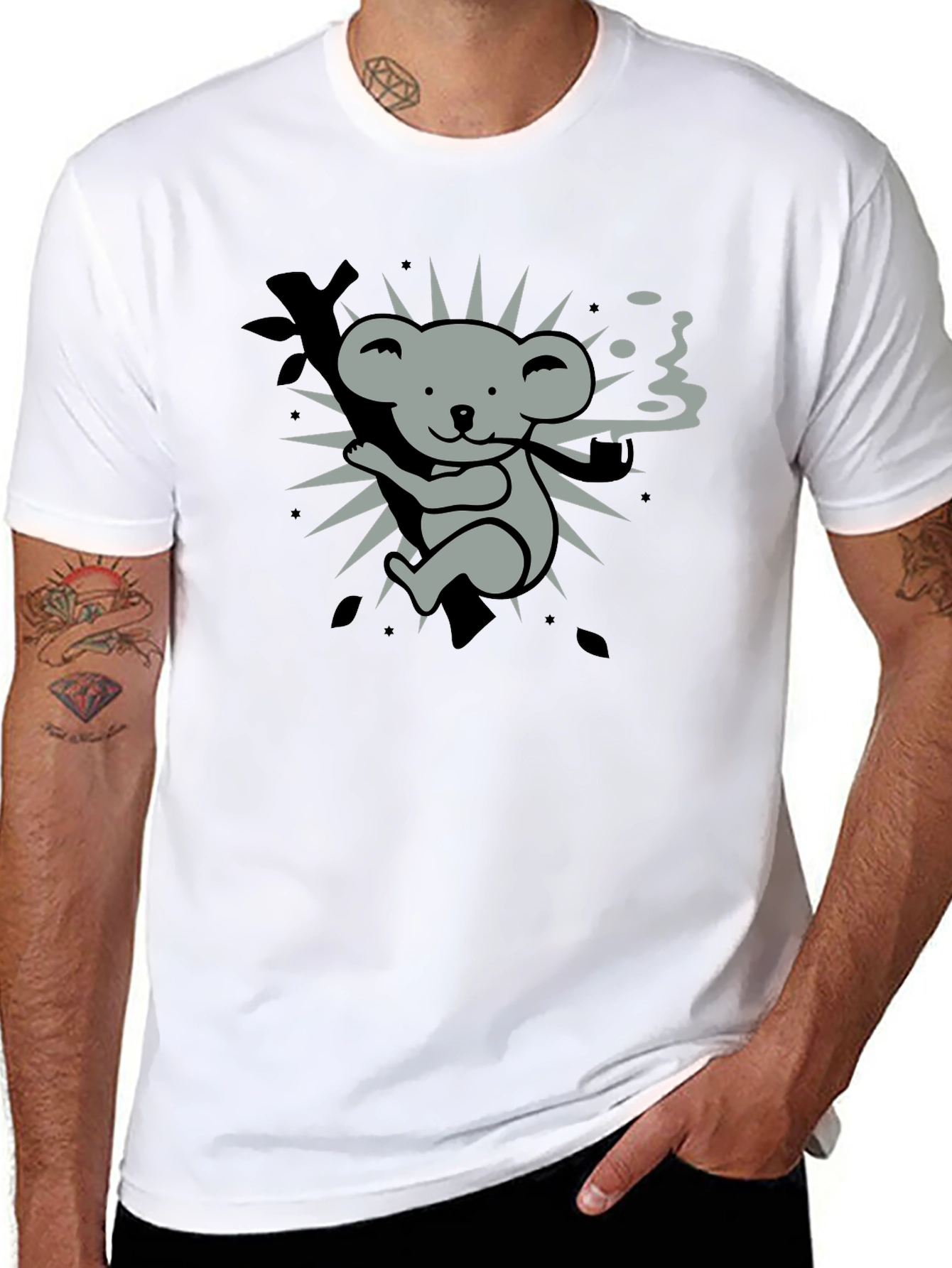 Black Smoking Koala Graphic Tee - Black Cotton T-Shirt view 8