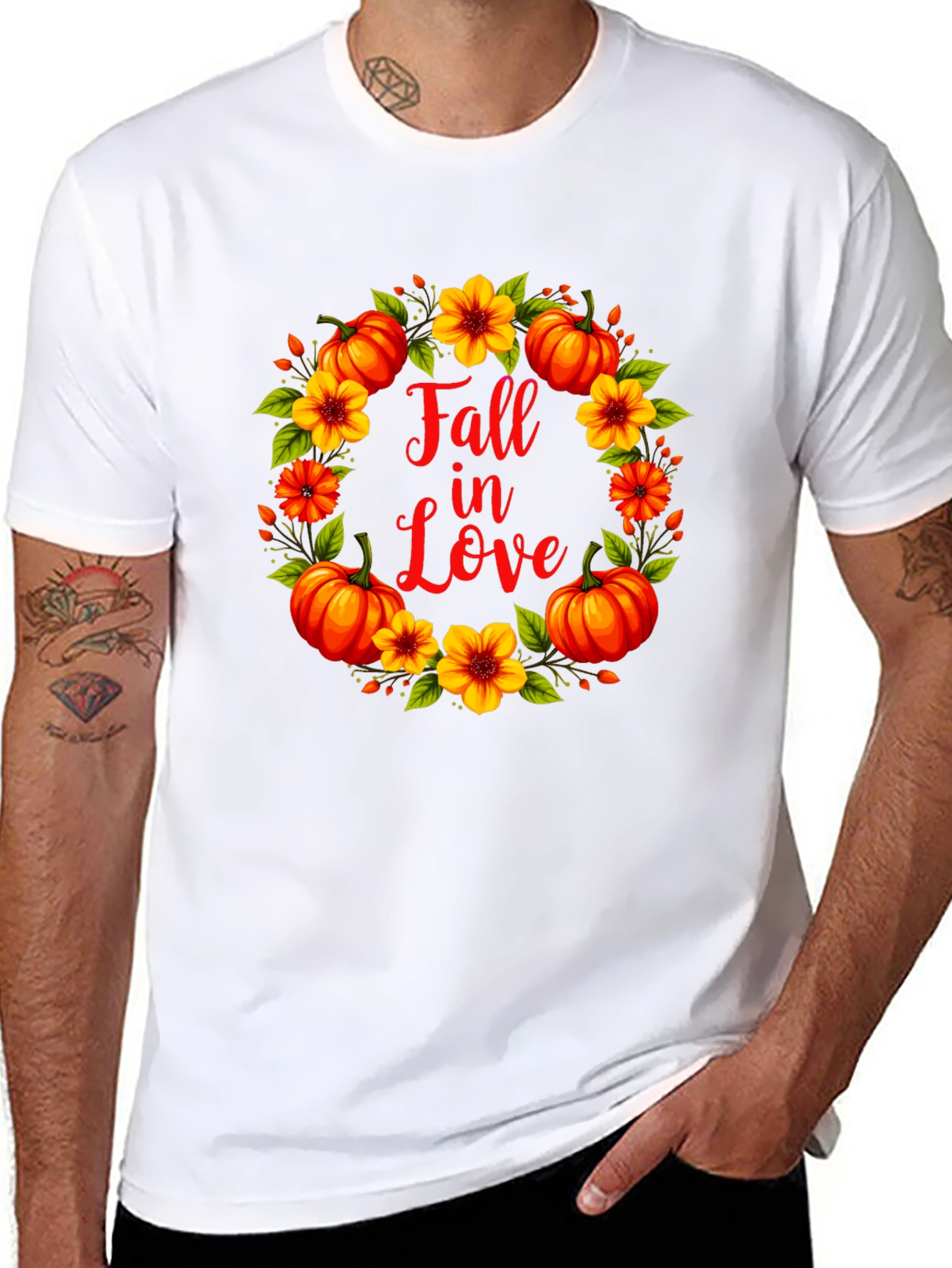 Black Fall In Love Pumpkin Floral Wreath Graphic Tee view 8
