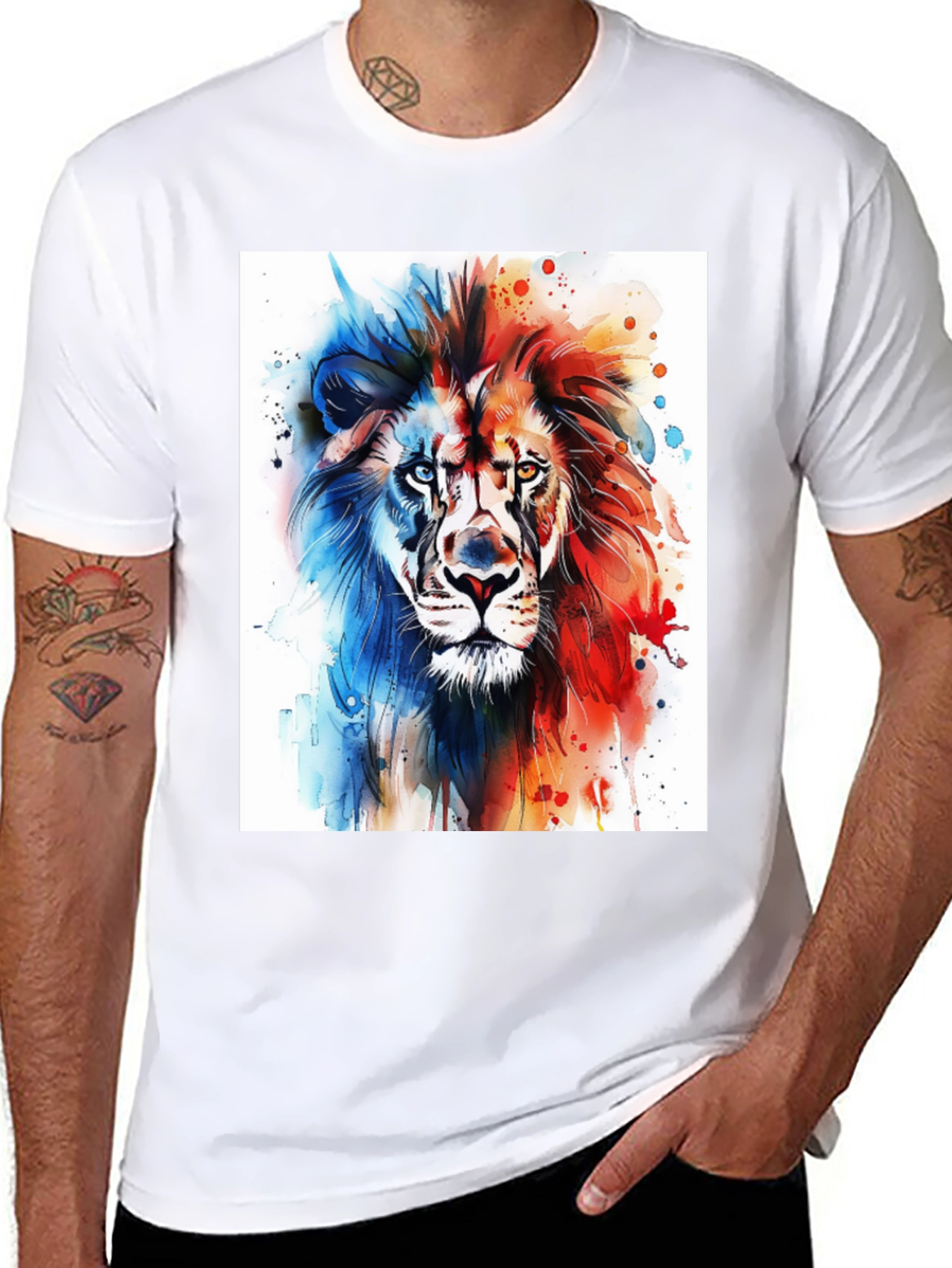 Black Watercolor Lion Graphic Tee - Men's Black T-Shirt view 8