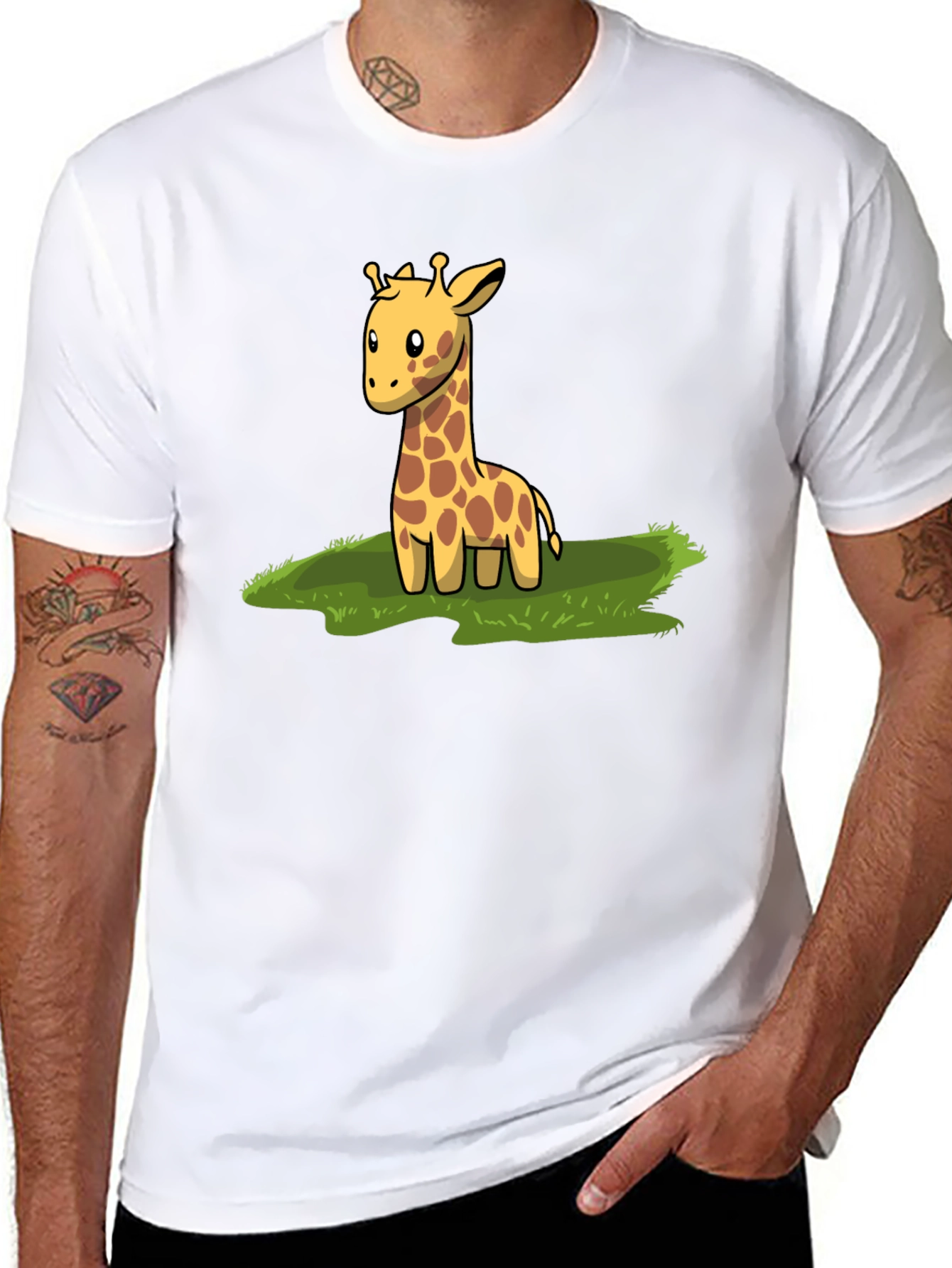 Black Cute Giraffe Graphic Tee - Black Cotton T-Shirt view 8