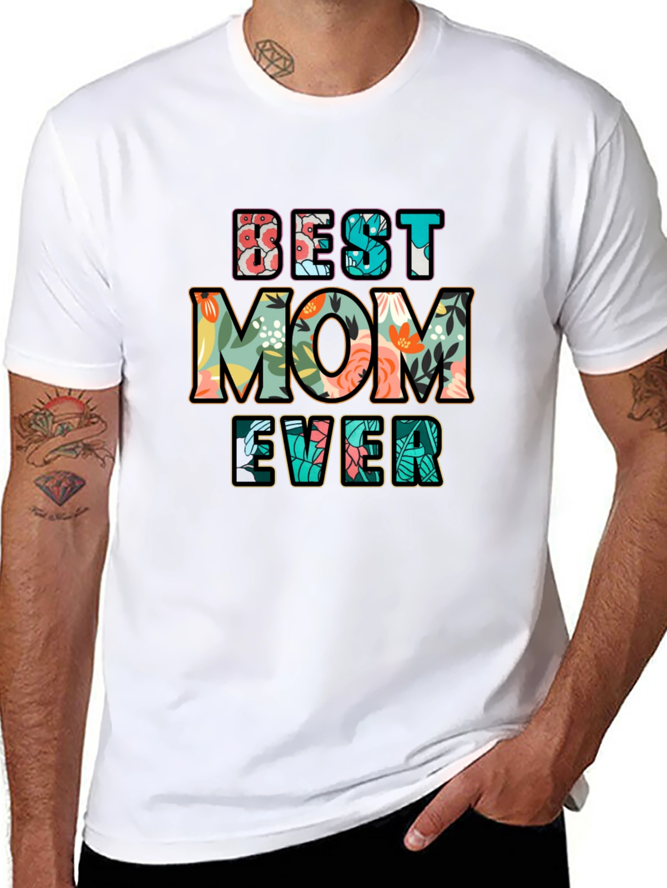 Black Best Mom Ever Floral Graphic T-Shirt view 8