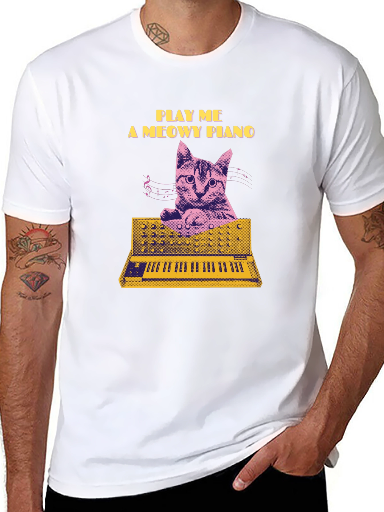 Black Play Me a Meowy Piano Black T-Shirt view 8