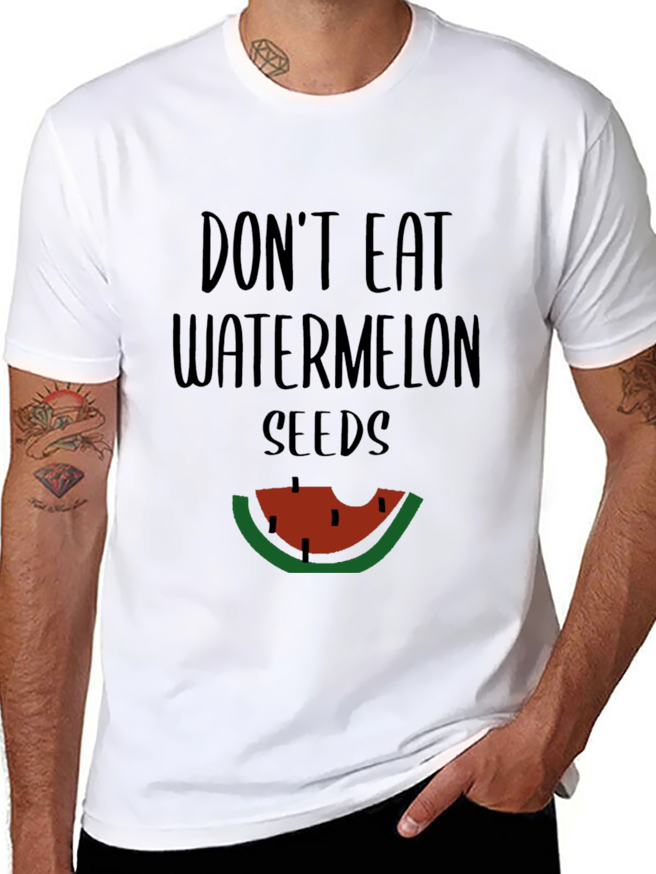 Black Funny Don't Eat Watermelon Seeds Graphic Tee view 8
