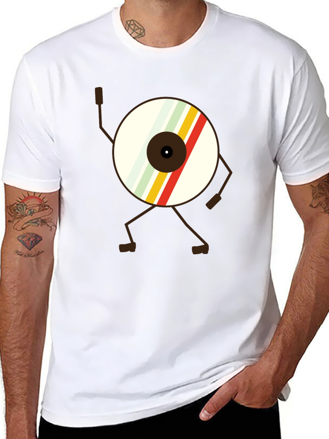 Black Retro Record Character T-Shirt - Cool Graphic Tee view 8