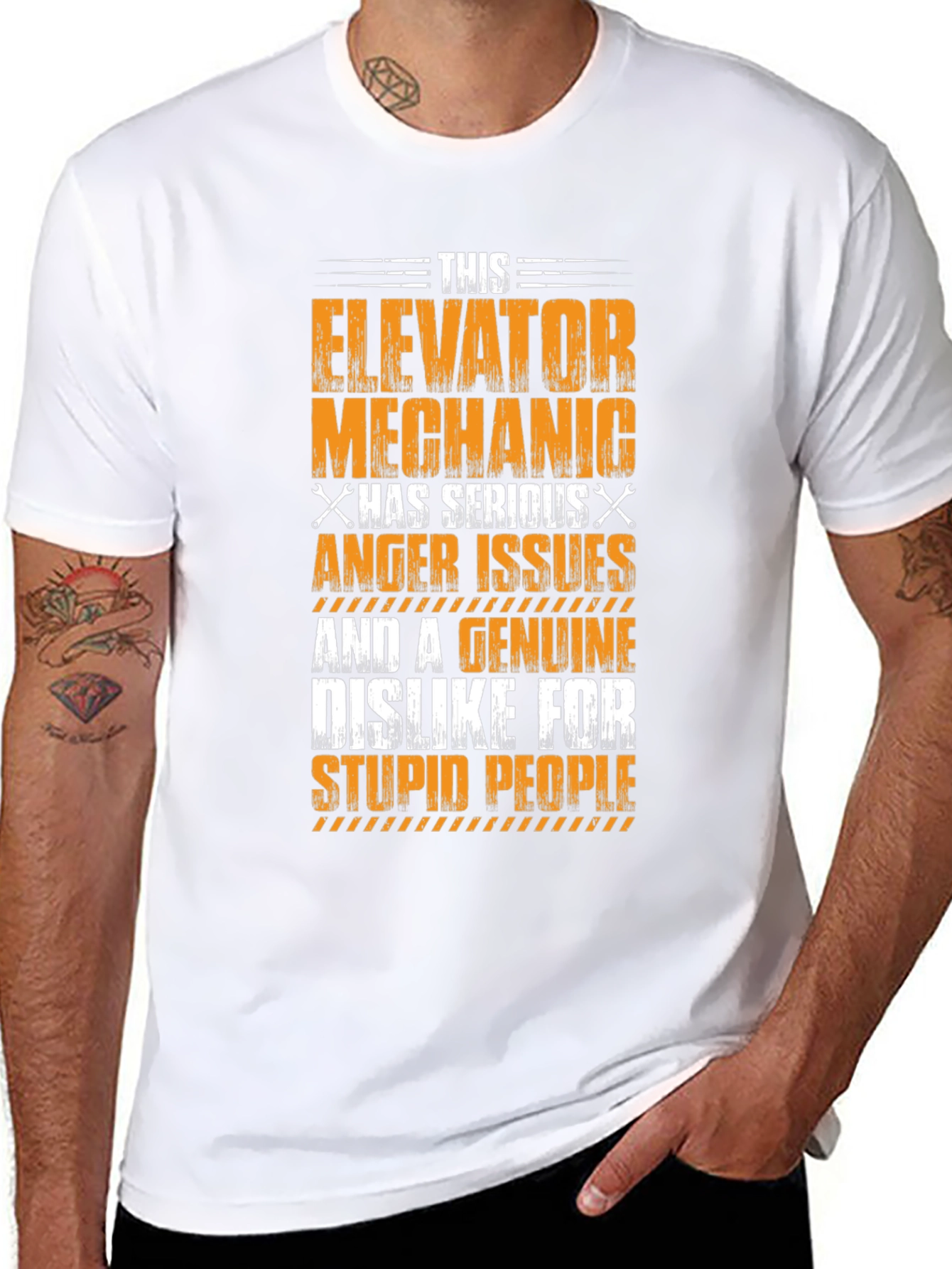 Black Elevator Mechanic Anger Issues Graphic T-Shirt view 8
