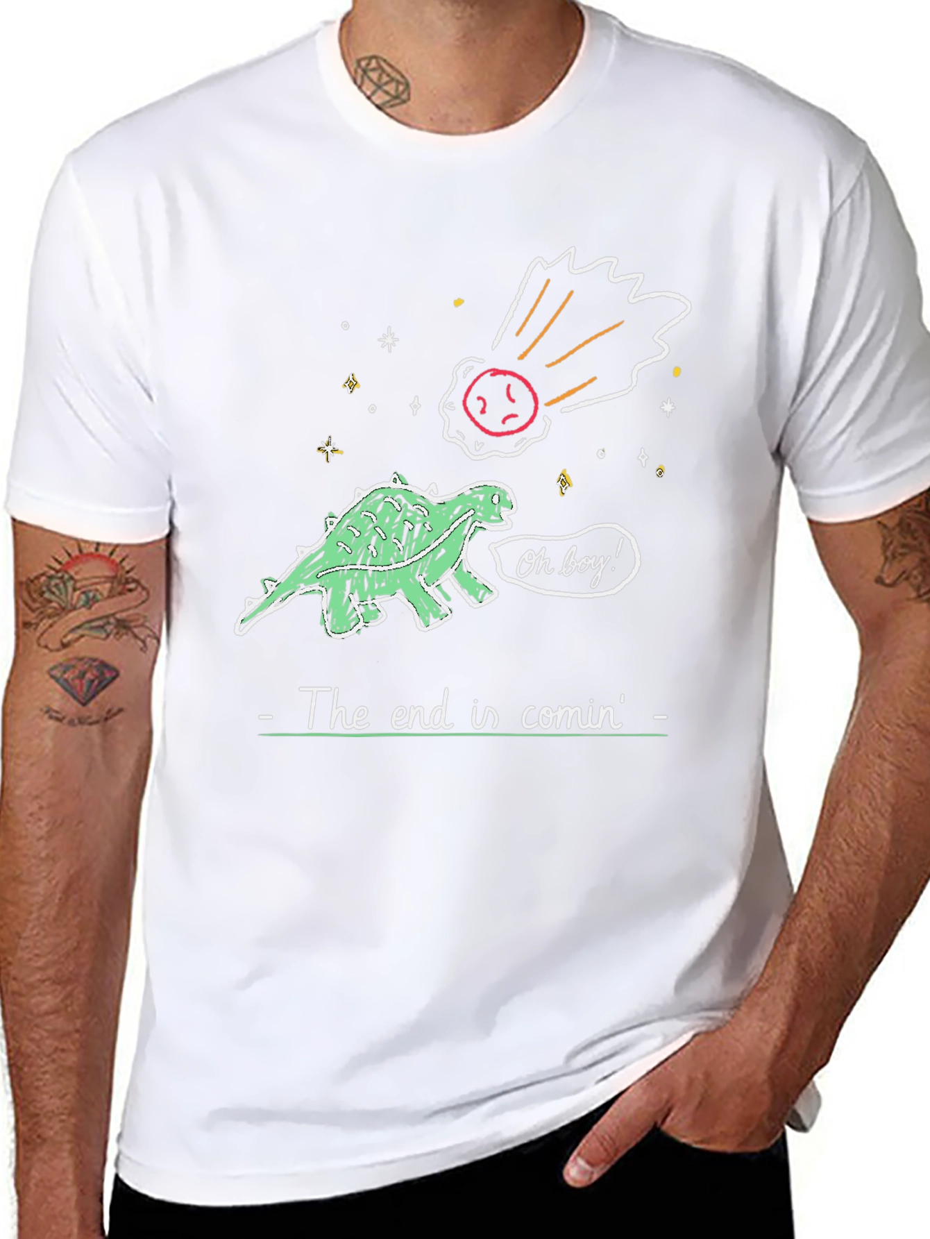 Black Dinosaur End of the World Humor T-Shirt view 8