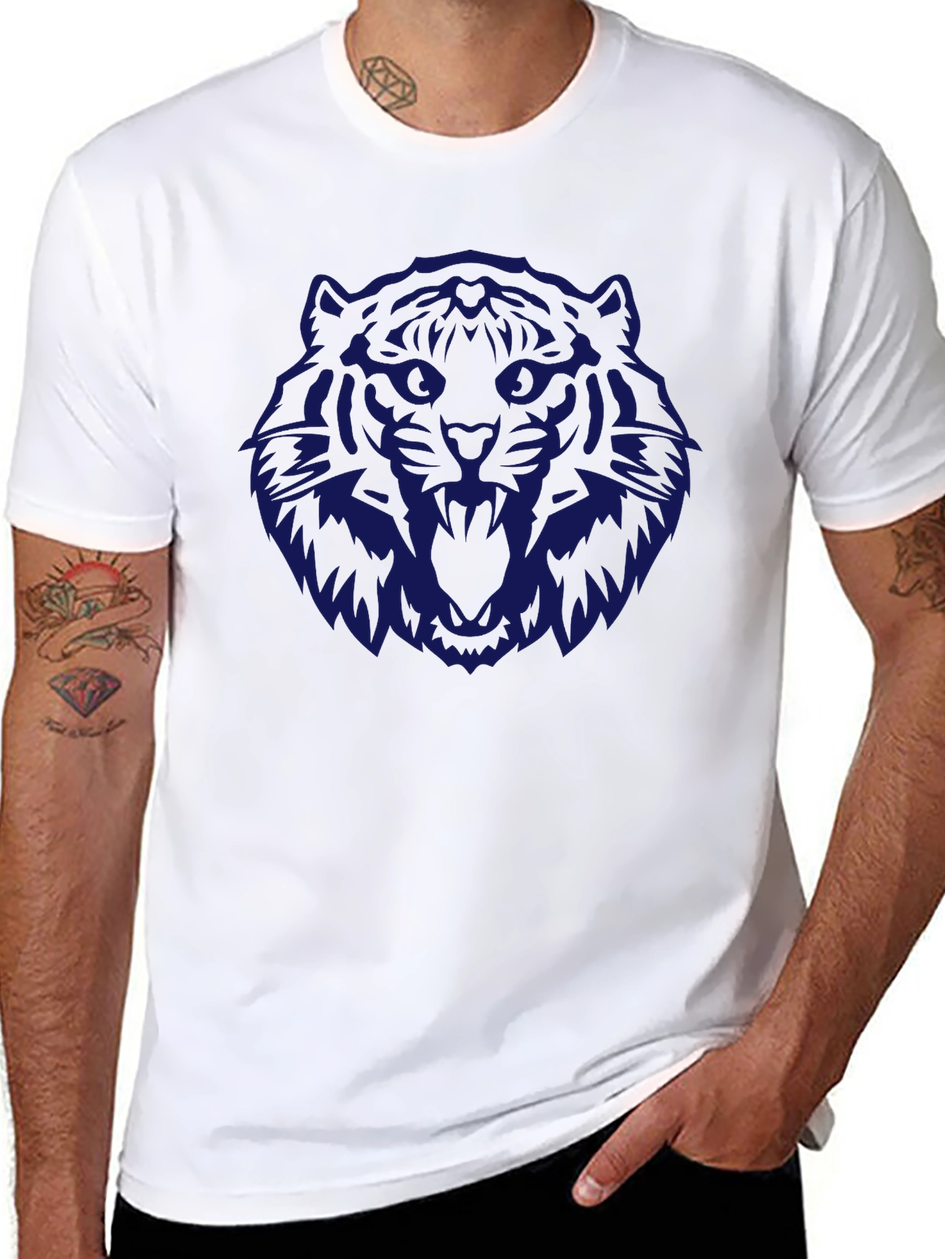 Black Blue Tiger Graphic Black T-Shirt view 8