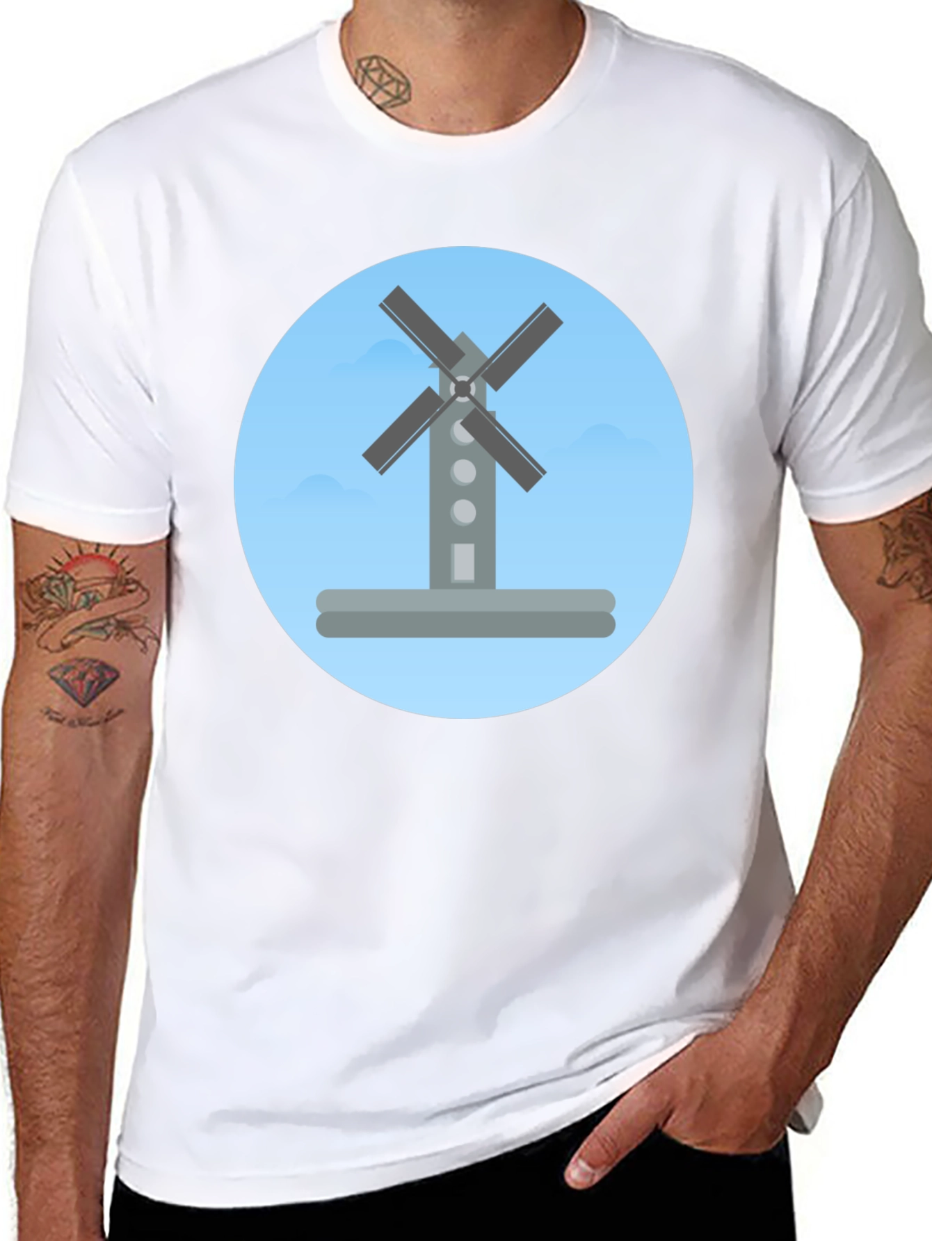 Black Windmill Graphic Tee -  Modern, Stylish, Casual view 8