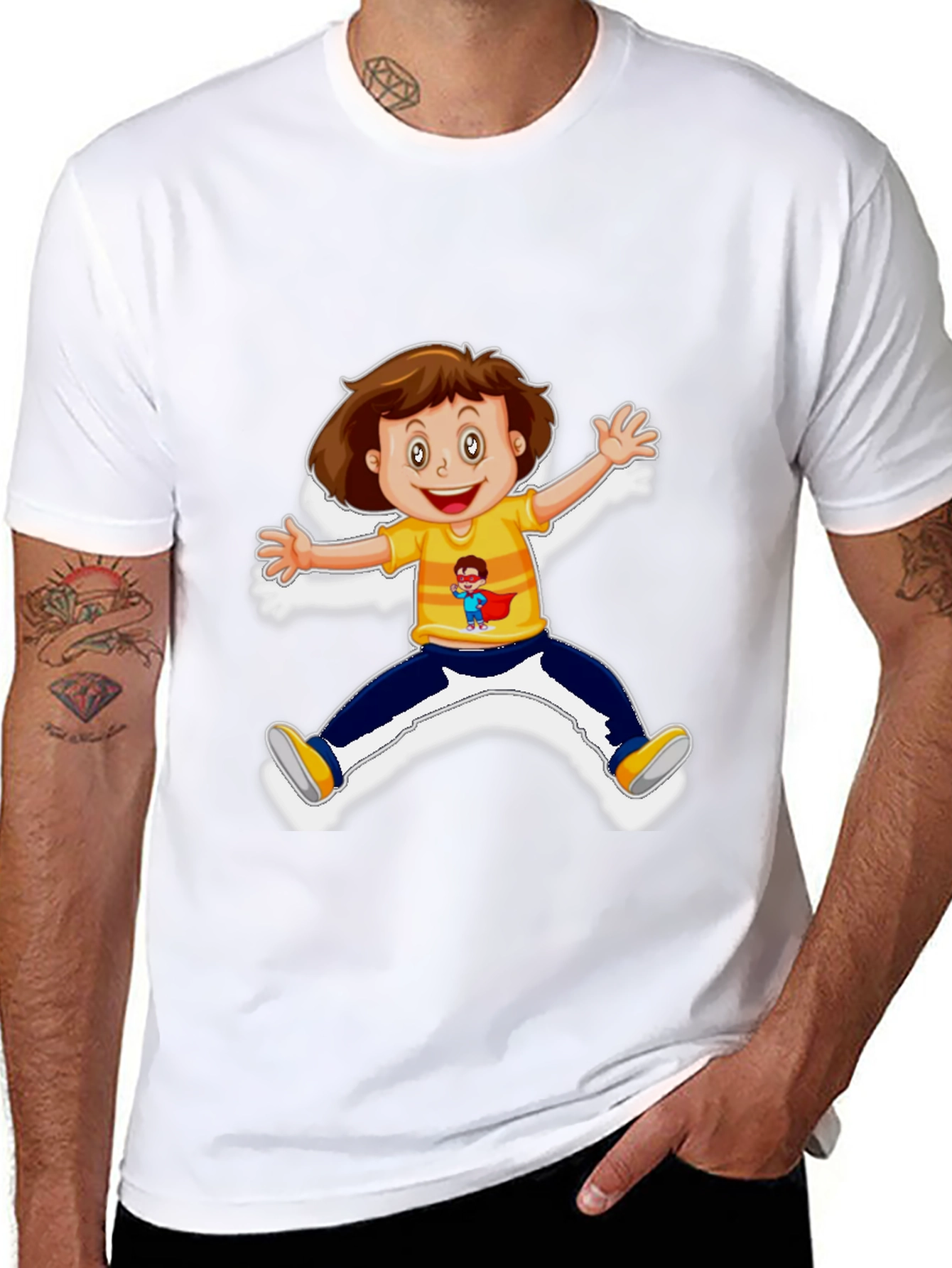 Black Cartoon Kid Graphic Black T-Shirt view 8