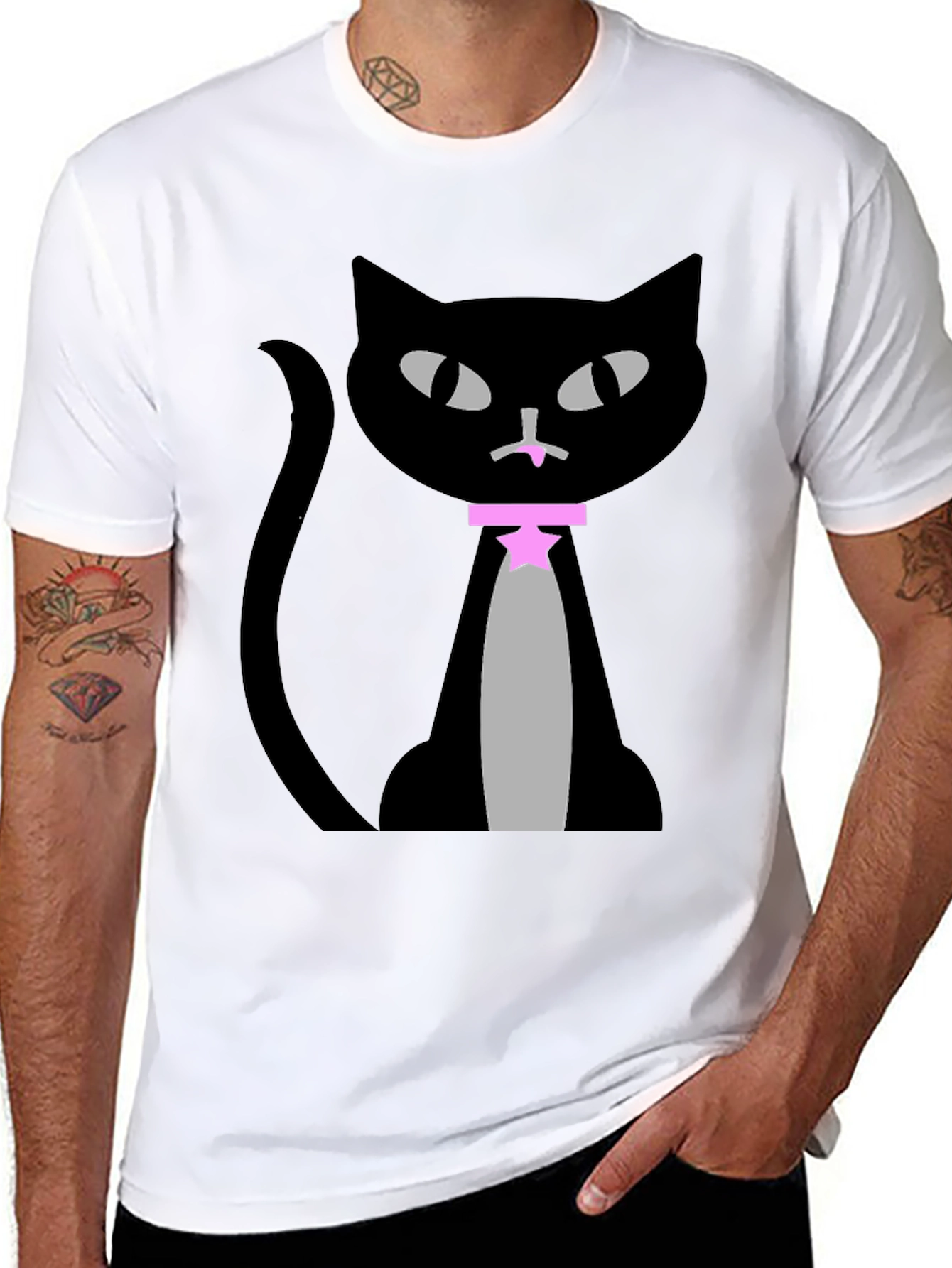 Black Cool Cat Graphic Tee view 8