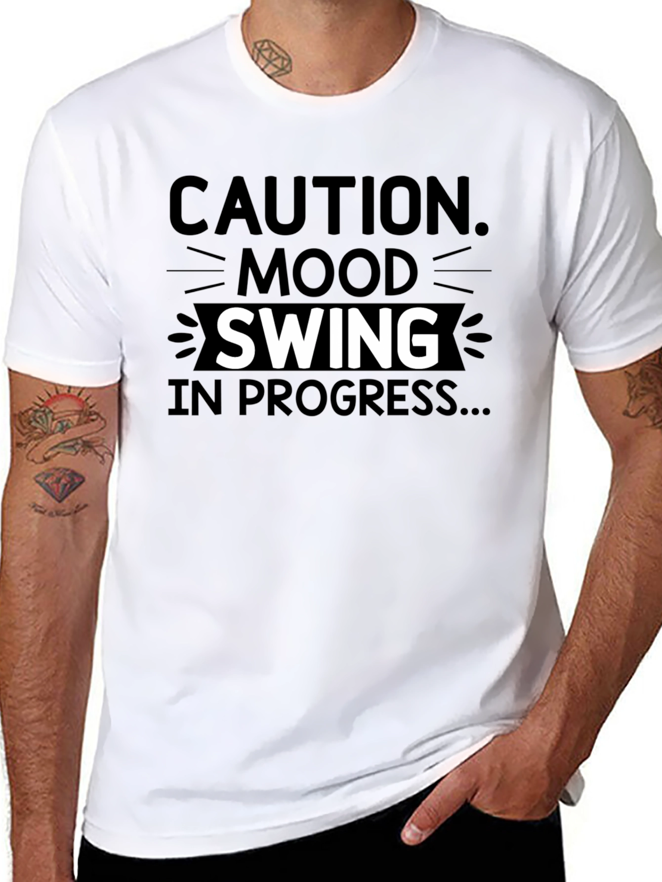 Black Caution Mood Swing T-Shirt - Funny Humor Tee view 8