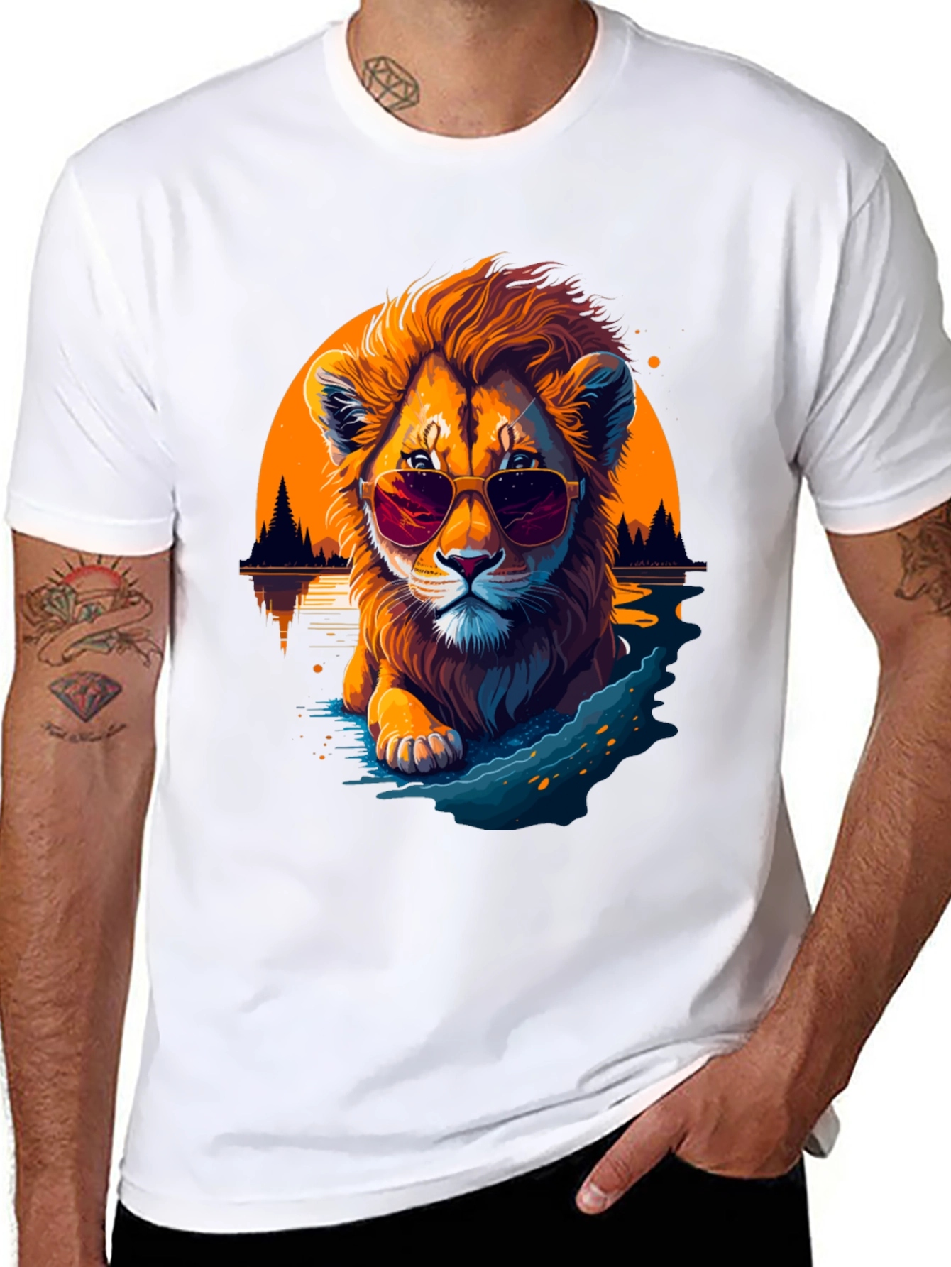 Black Cool Lion Graphic Tee - Chill Vibes Only view 8