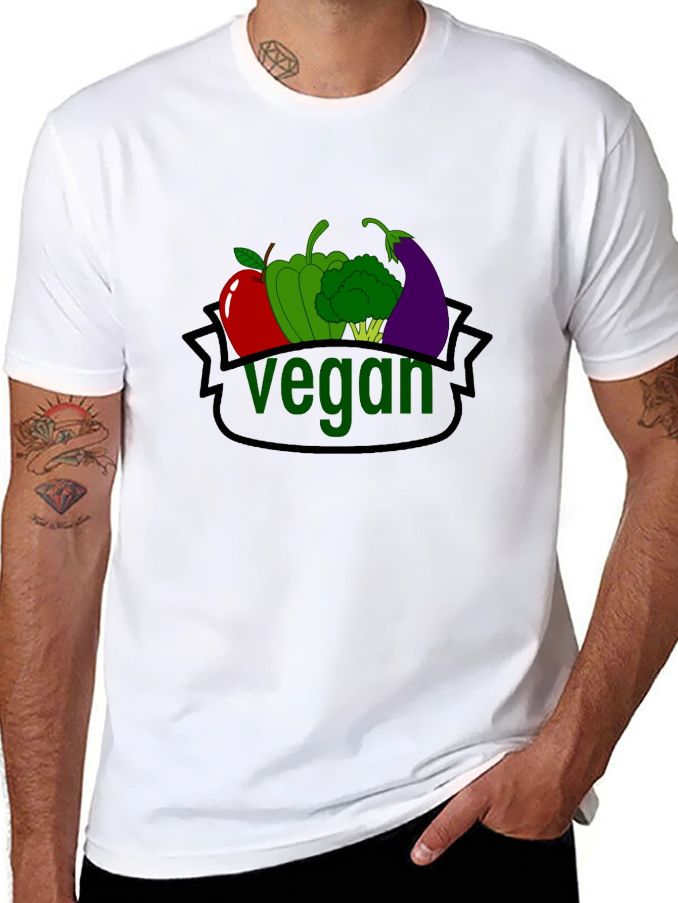 Black Vegan T-Shirt with Fruit & Vegetable Design view 8