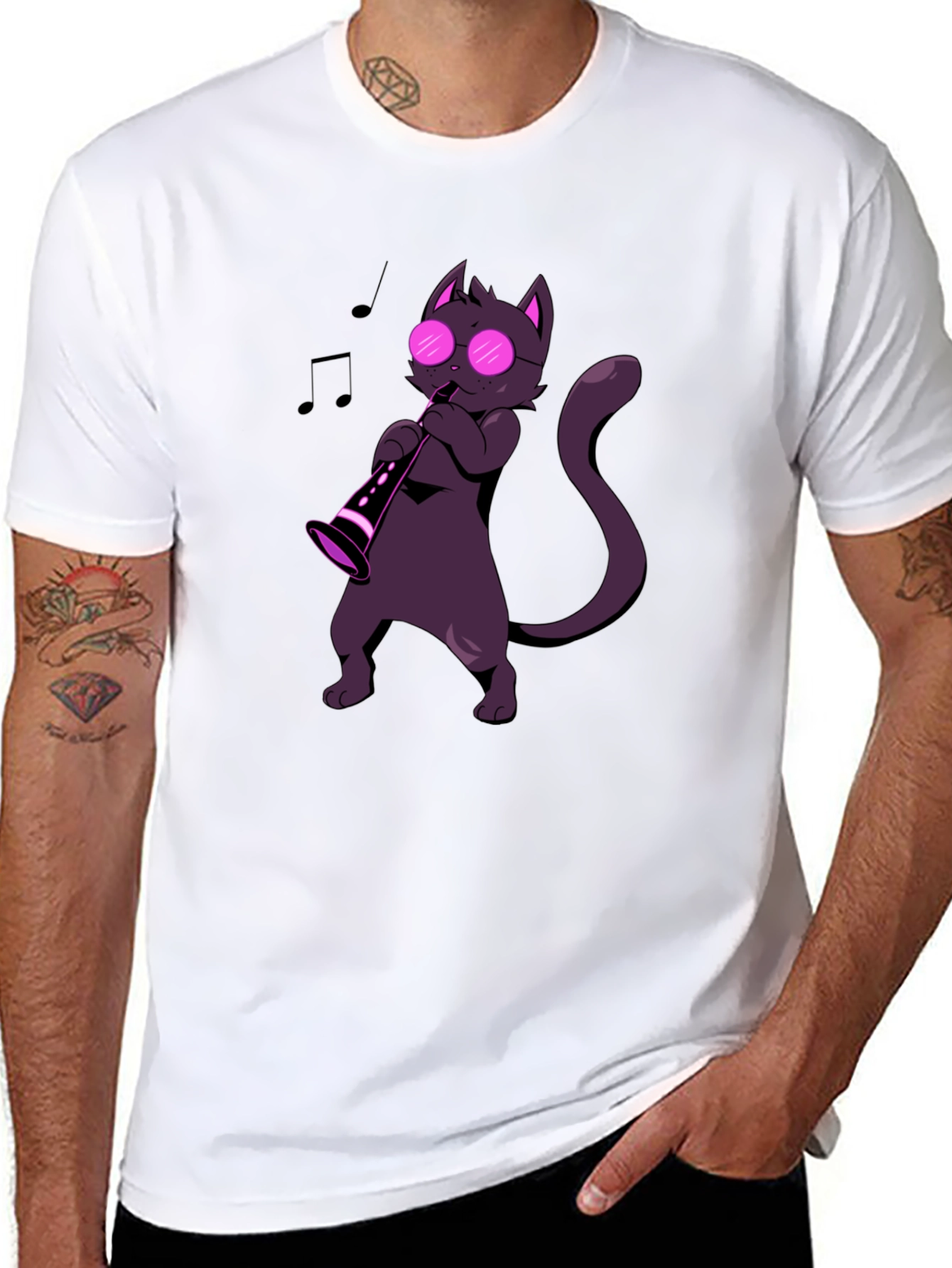 Black Cat Saxophone Player Graphic Tee - Music Lover Shirt view 8