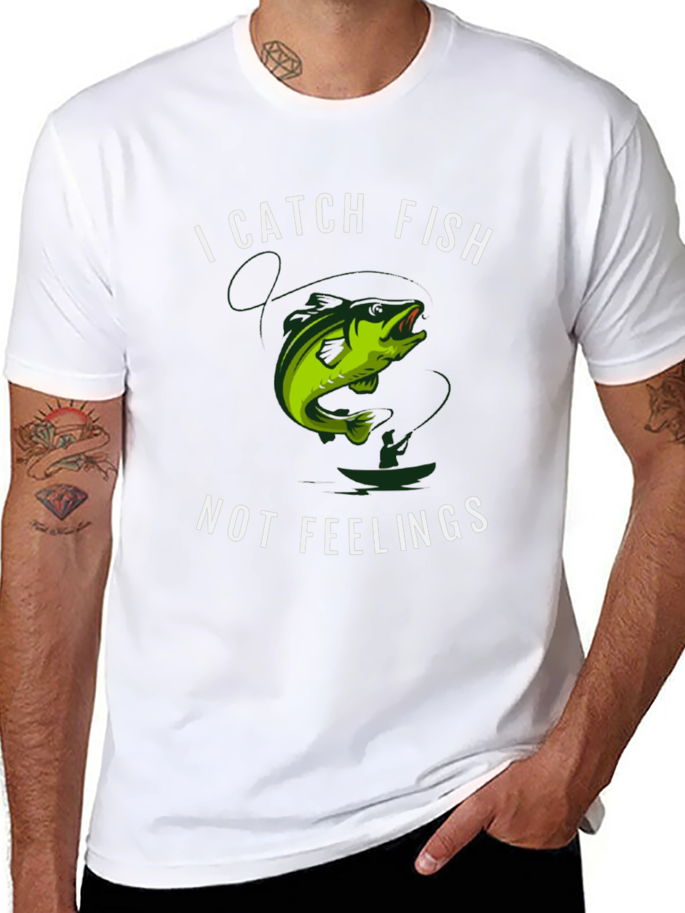 Black I Catch Fish Not Feelings T-Shirt view 8