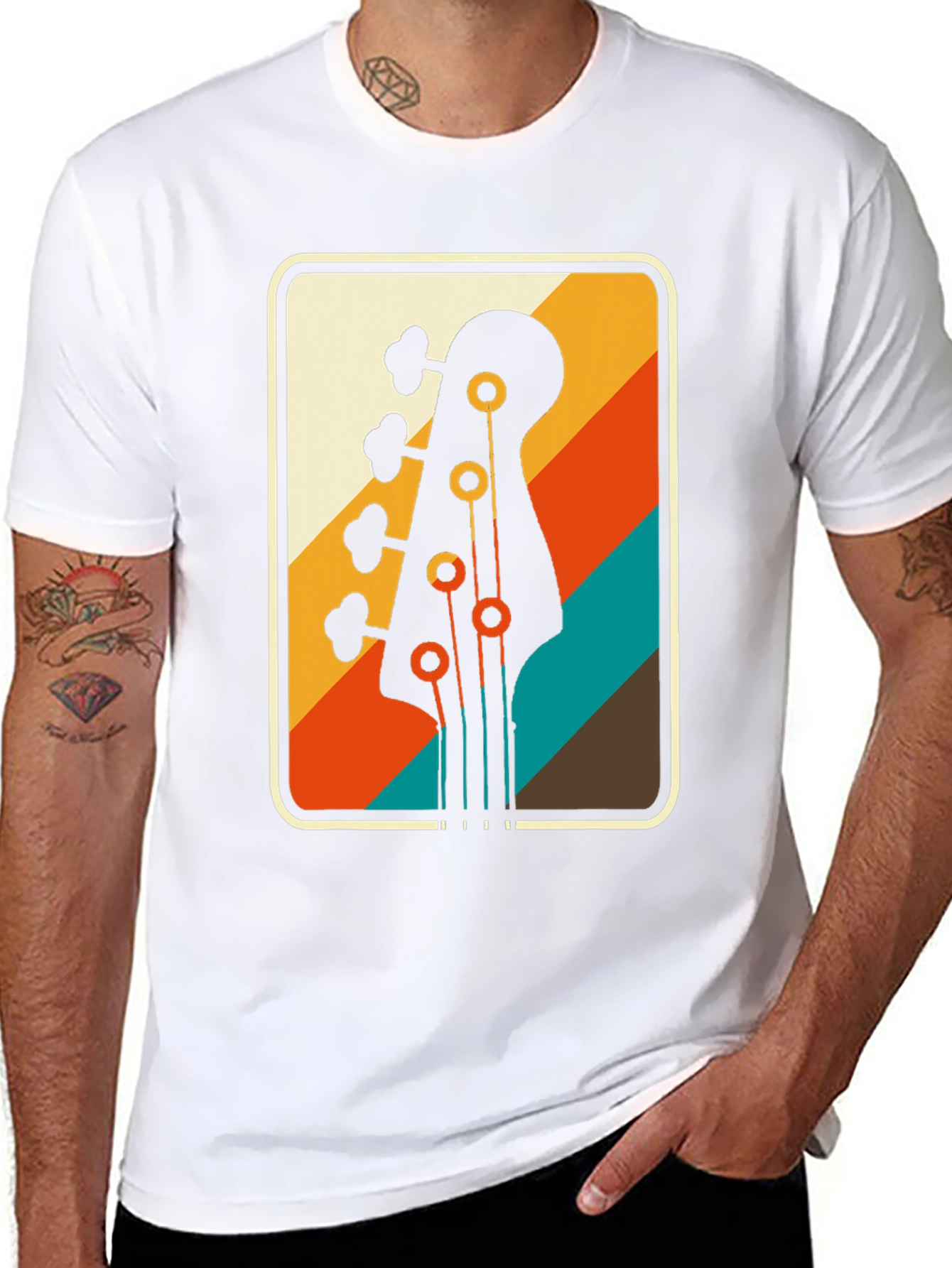 Black Retro Bass Guitar Tee - Vintage Music Lover T-Shirt view 8