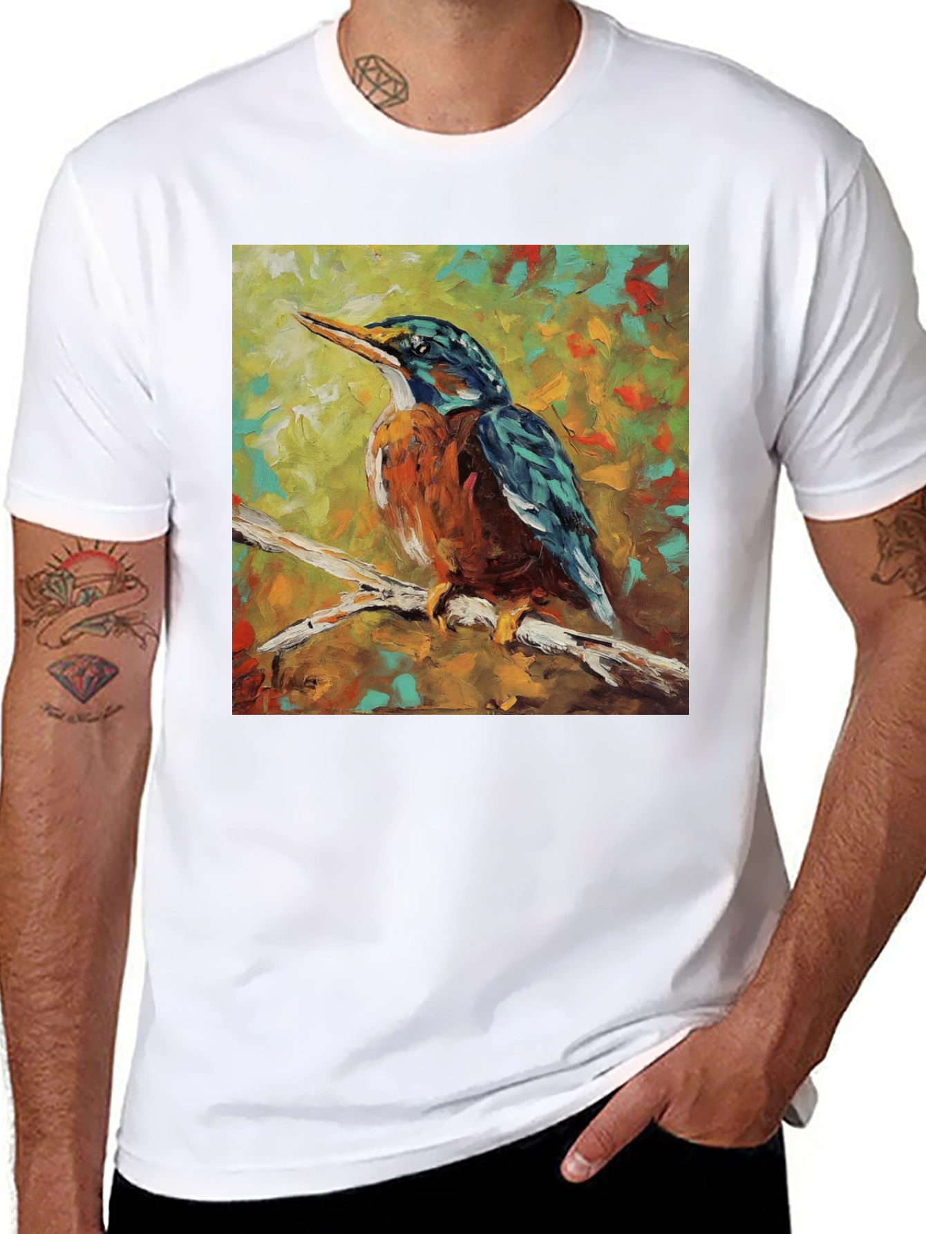 Black Kingfisher Bird Art T-Shirt view 8