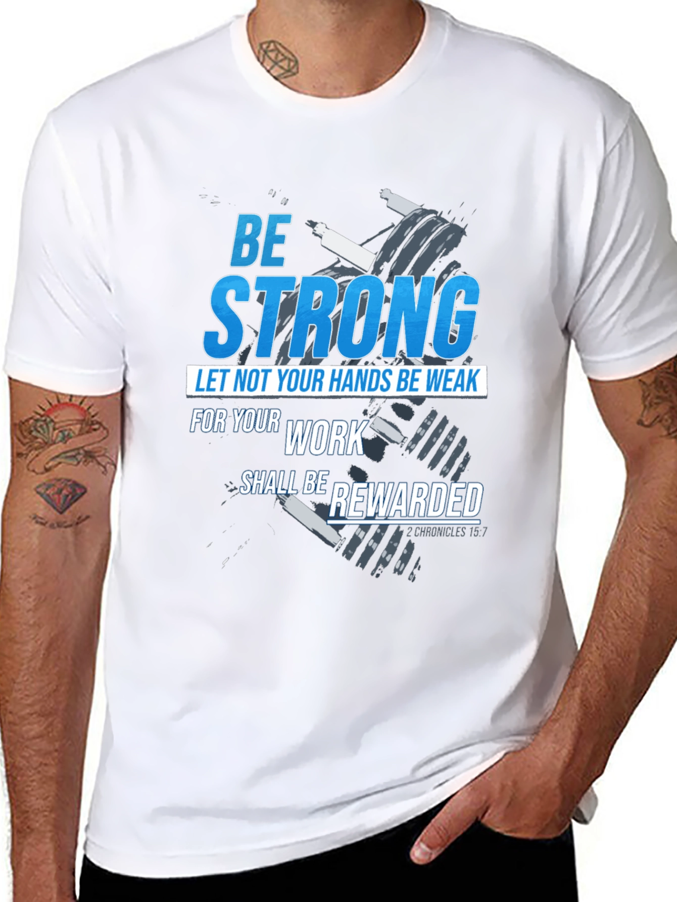 Black Be Strong T-Shirt: Christian Workout Apparel view 8