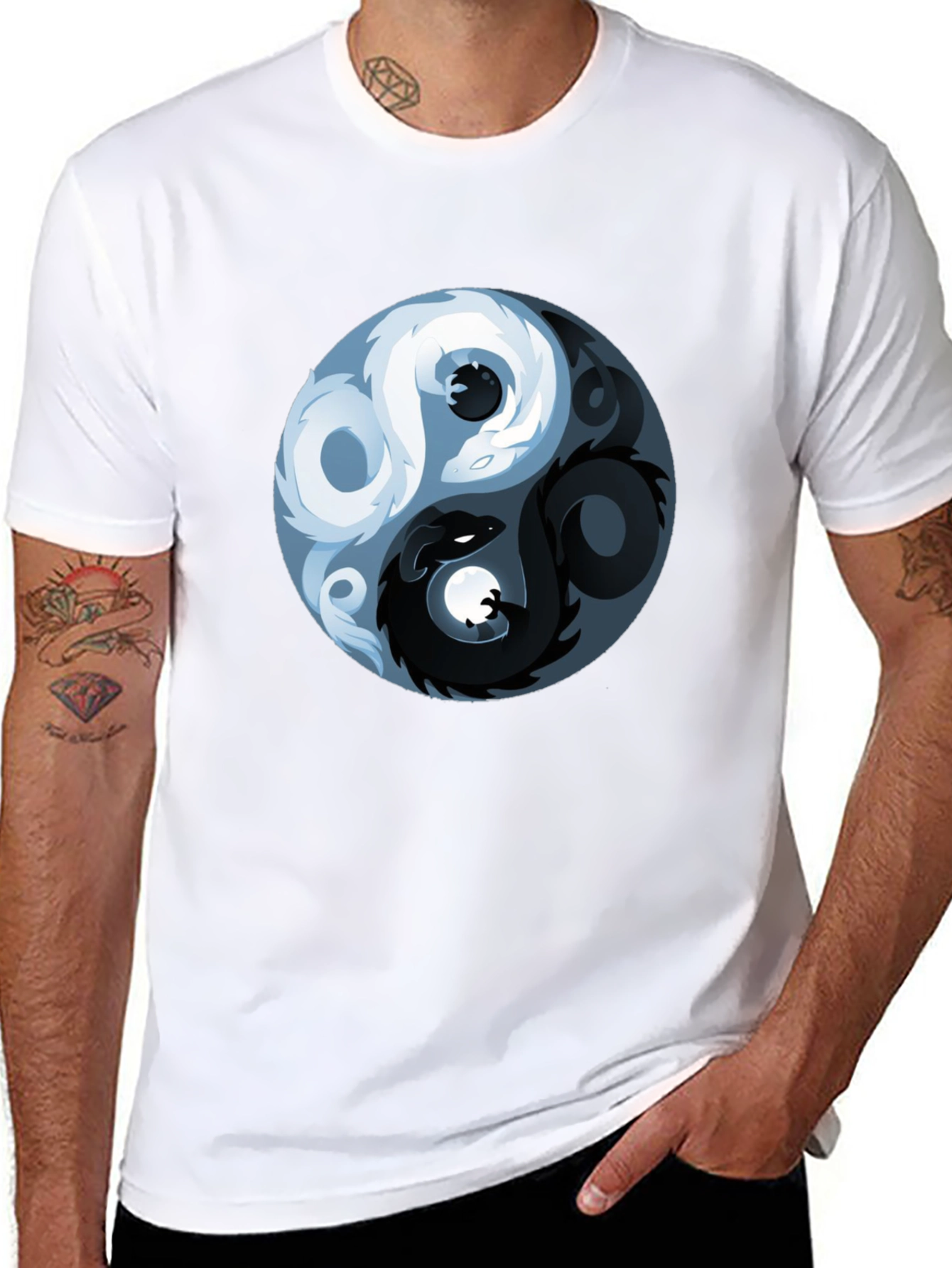 Black Yin Yang Dragon Graphic T-Shirt view 8