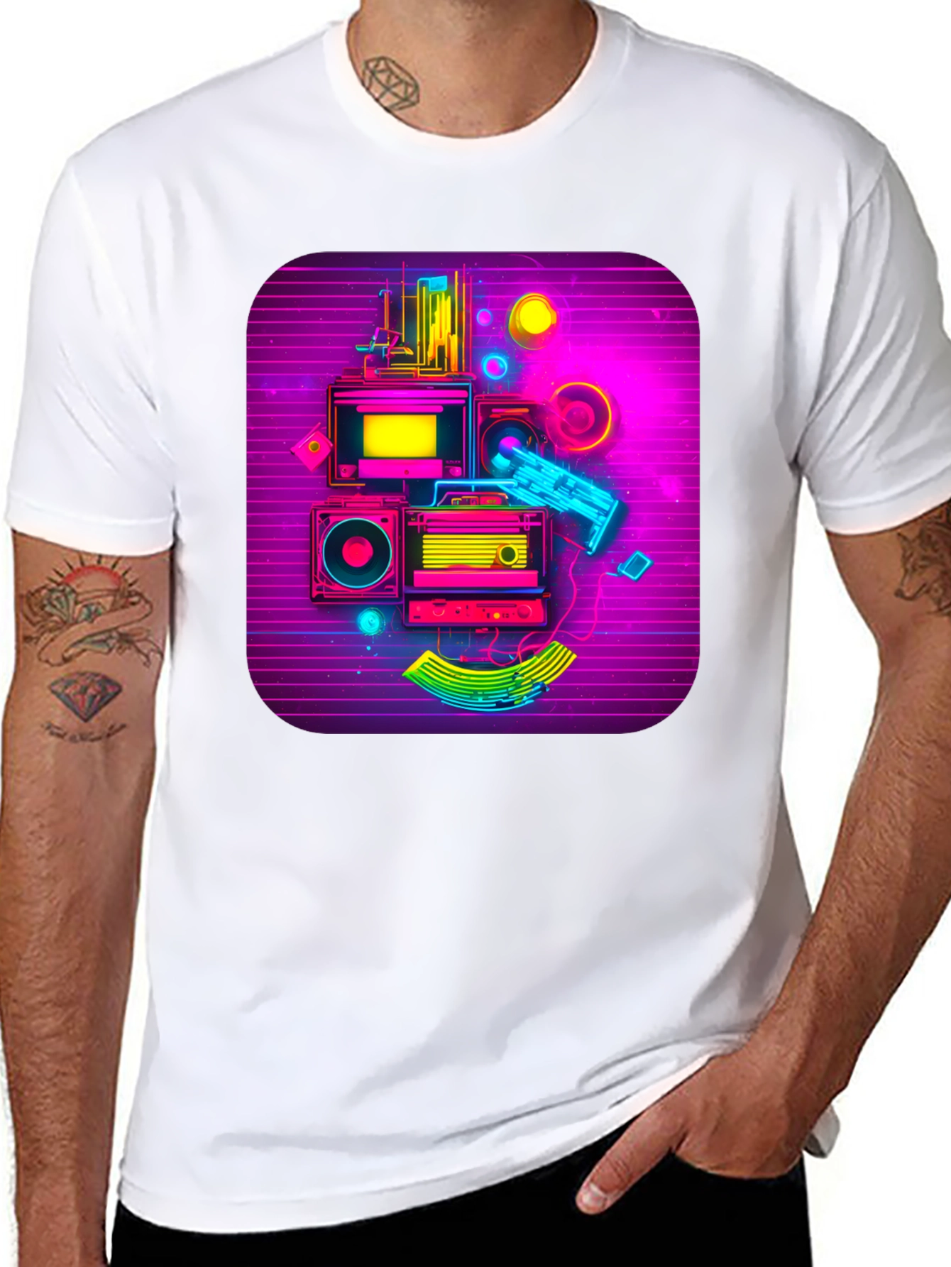 Black Retro Synthwave Music Graphic Tee view 8