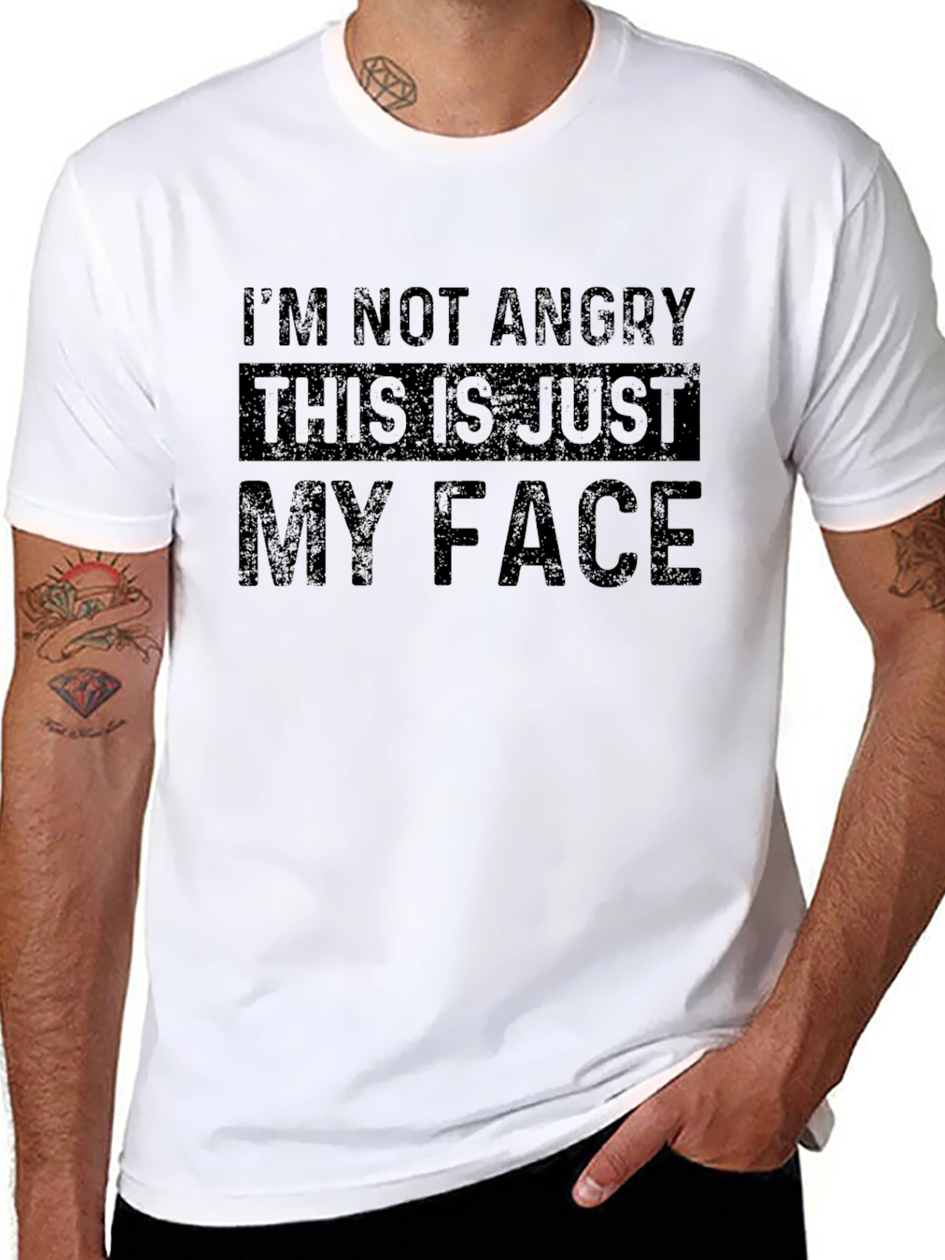 Black Funny "I'm Not Angry" Graphic T-Shirt view 8